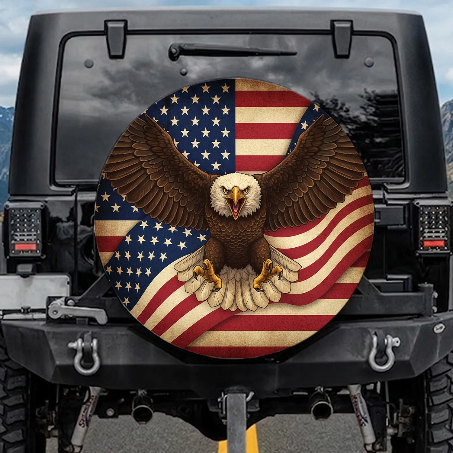Bald Eagle Diving American Flag - Everyday Use Gift for Veterans Spare Tire Cover - 1