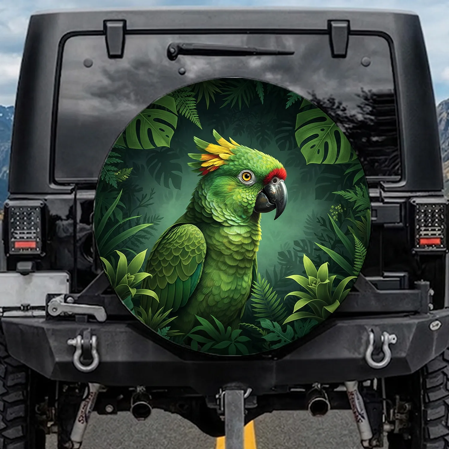 Majestic Parrot Tropical Rainforest Jungle Lush Foliage - Exotic Wildlife Lover Gift Spare Tire Cover - 1