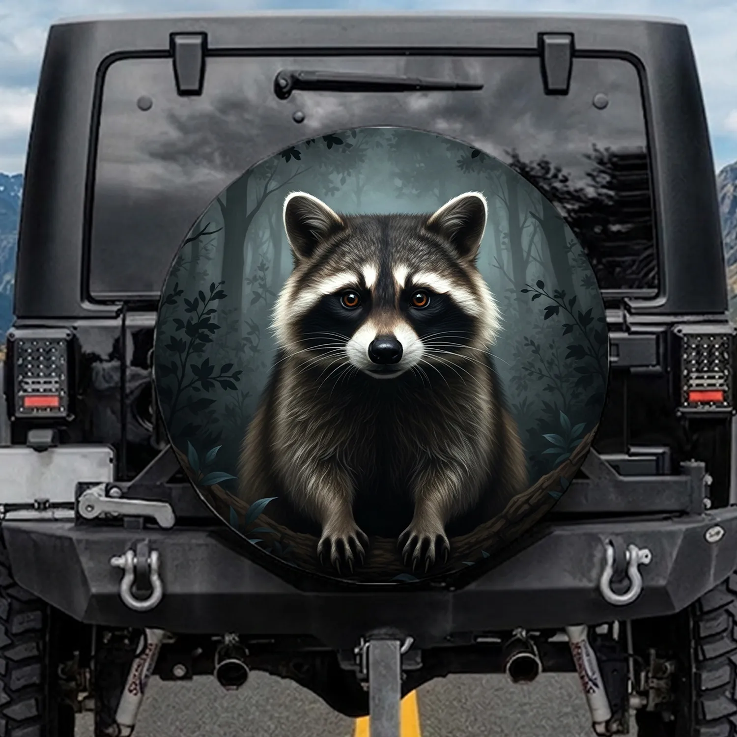 Adult Staring Raccoon Front Paws Masked Face Nocturnal Forest Wildlife Lover Gift Spare Tire Cover - 1