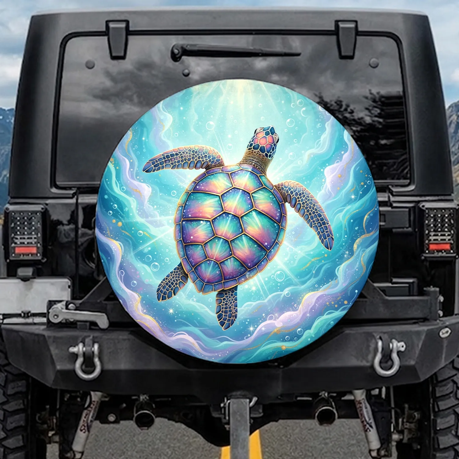 Iridescent Sea Turtle Underwater Scene - Ocean Decor Gift for Wildlife Lovers Spare Tire Cover - 1