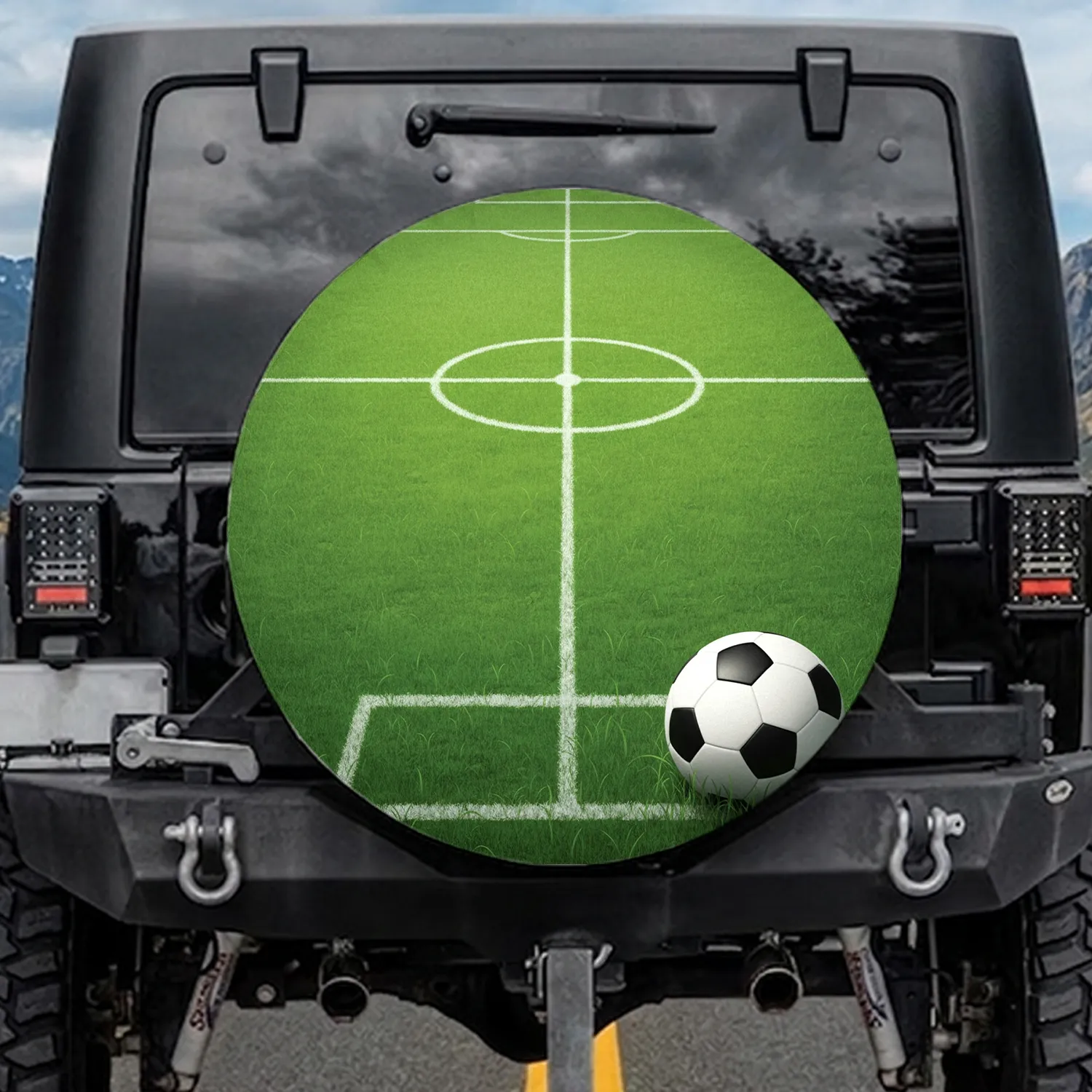Soccer Ball Pitch Lines Green Grass - Game Day Celebration Sports Lover Gift Spare Tire Cover - 1
