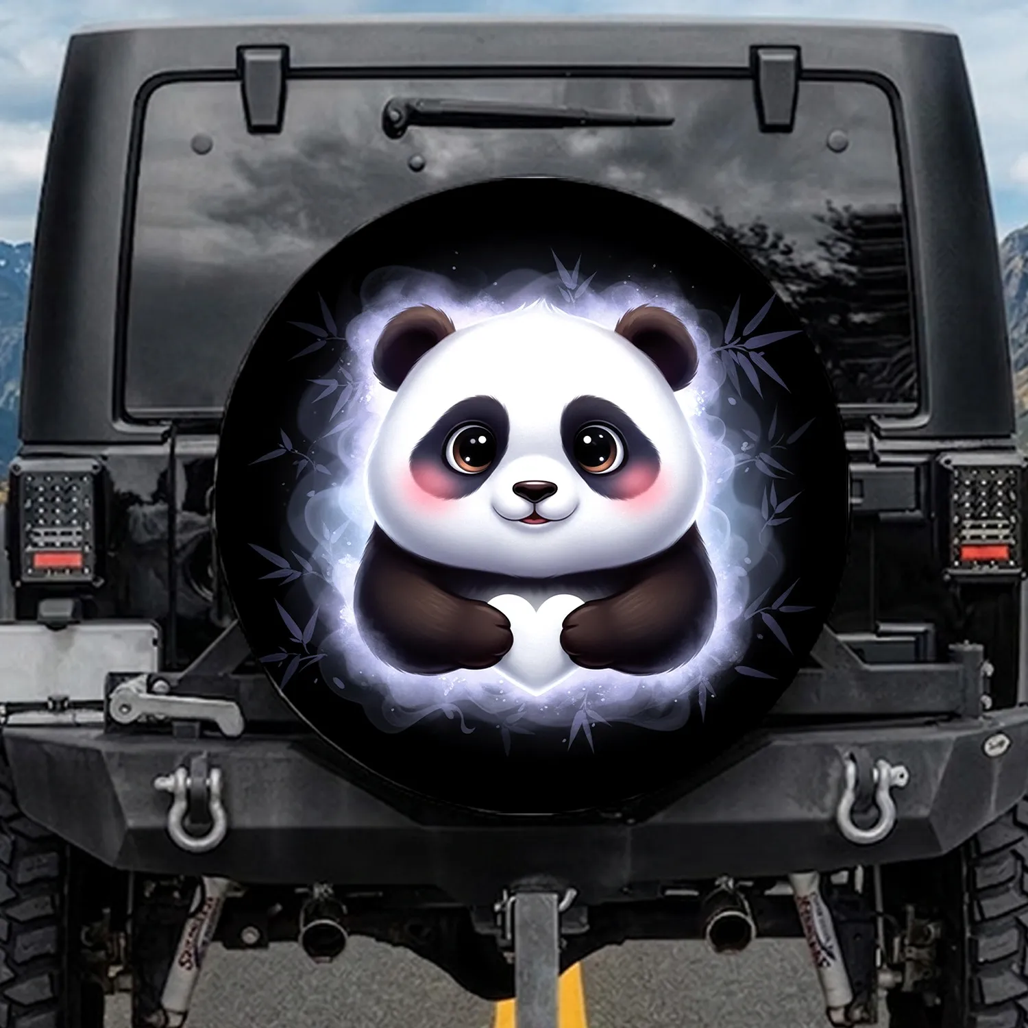 Charming Plump Cartoon Panda Paws Heart Bamboo - Wildlife Lover Gift for Everyday Use Spare Tire Cover - 1