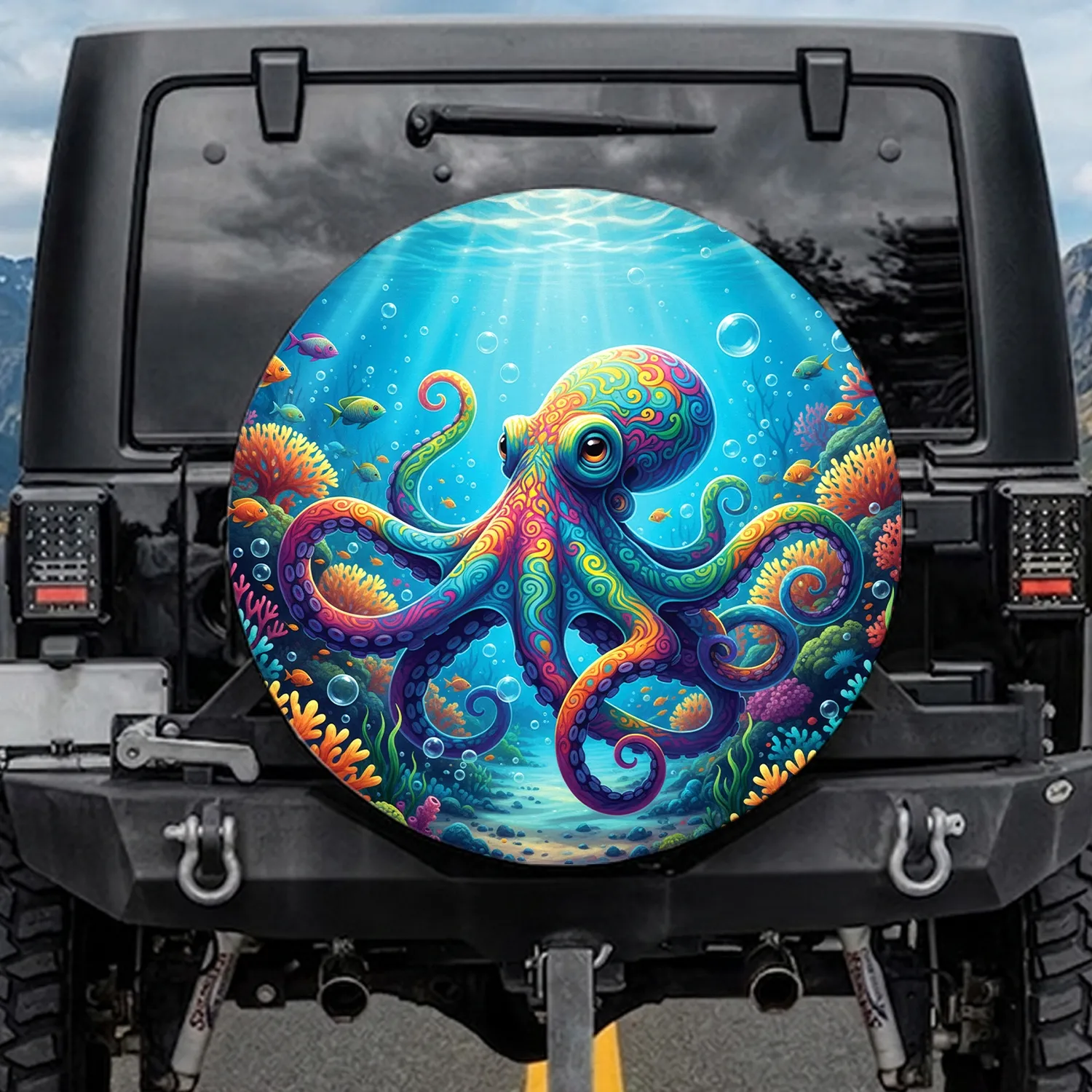 Rainbow Octopus Coral Reef Ocean - Ocean Lover Travel Gift Spare Tire Cover - 1