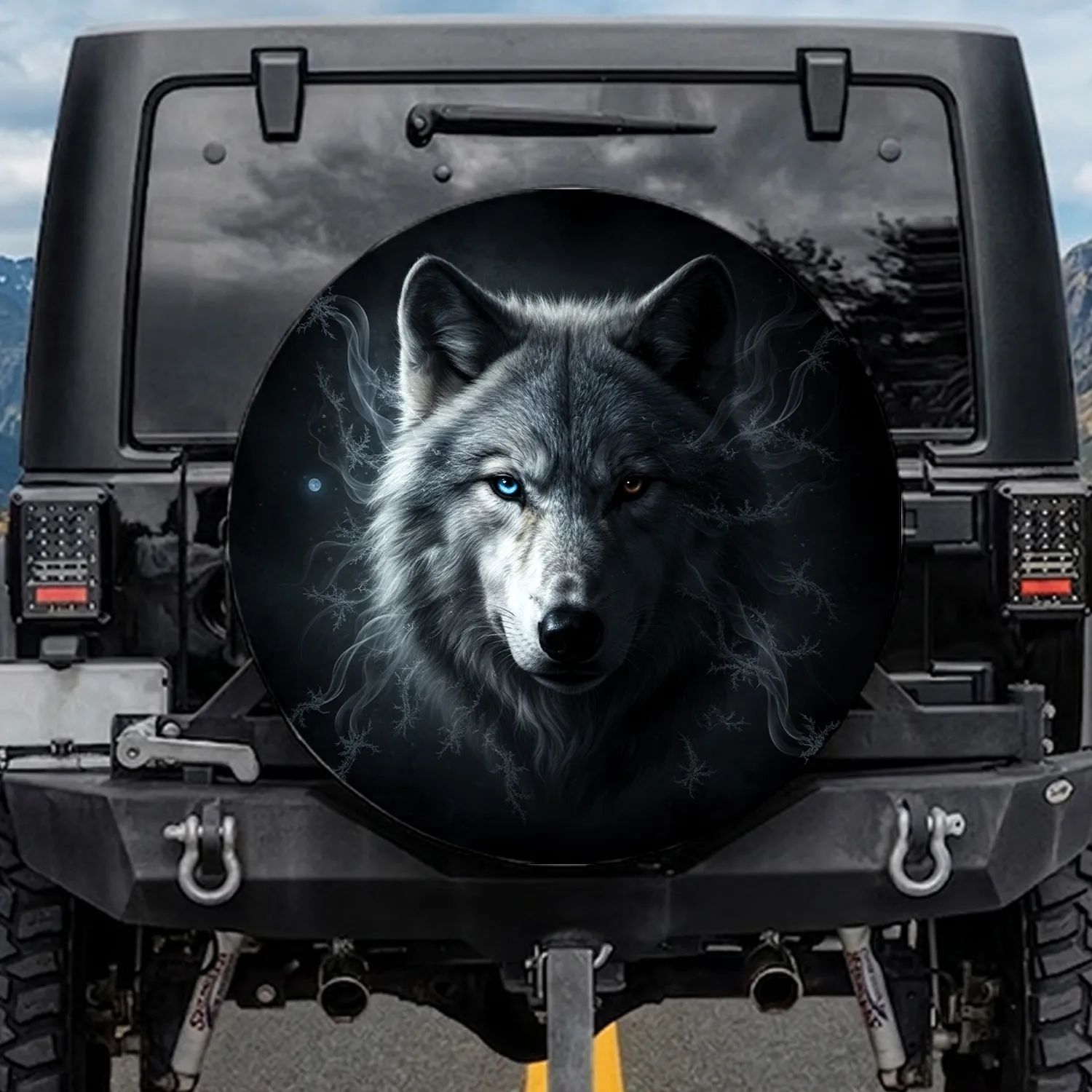 Majestic Wolf Face Icy Blue Eye - Wildlife Lover Winter Wilderness Gift Spare Tire Cover - 1