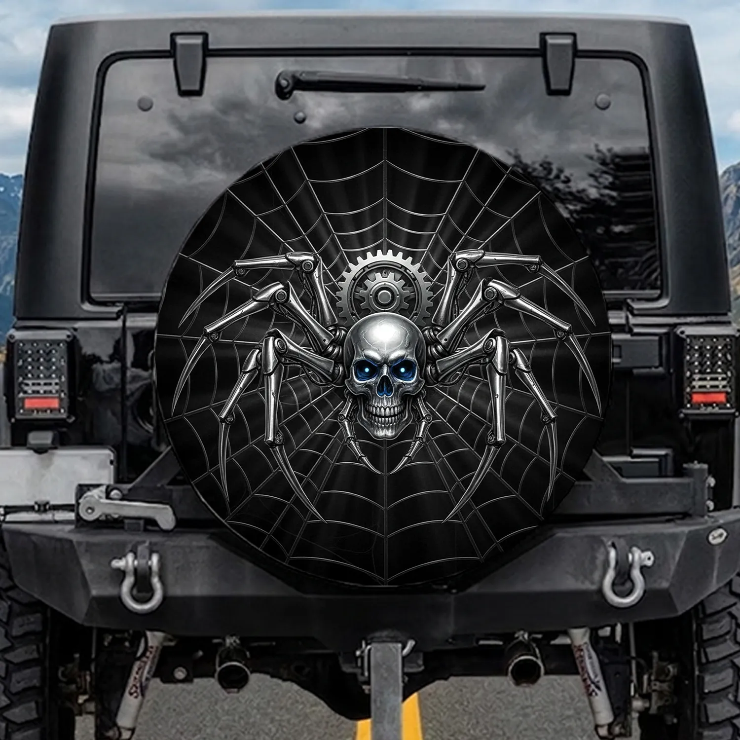 Mechanical Spider Skull Gear Web - Gothic Industrial Decor Gift Spare Tire Cover - 1