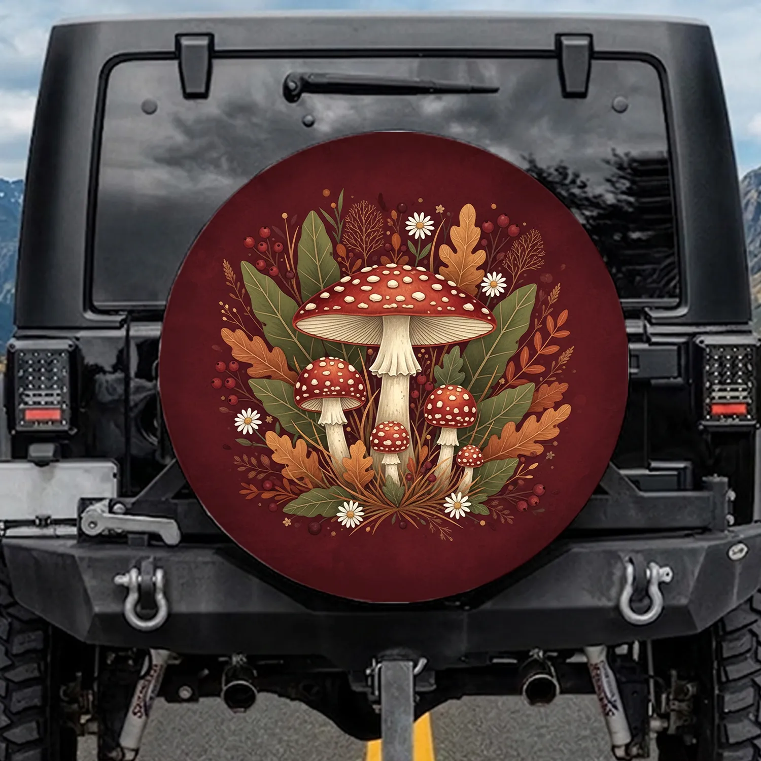 Red Spotted Mushroom Forest Foliage - Nature Lover Car Decor Gift Spare Tire Cover - 1