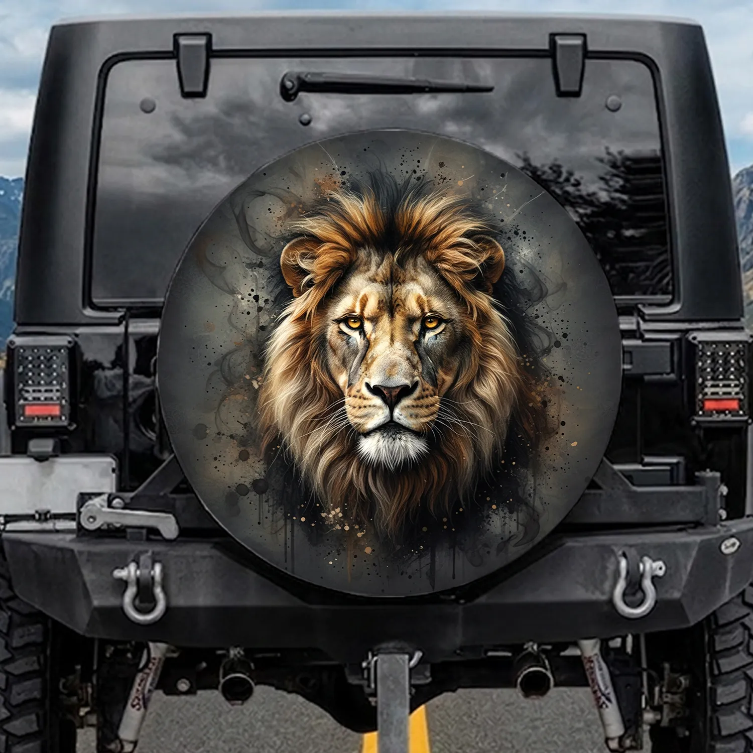 Majestic Male Lion Face Textured Mane Stone Carving - Wildlife Lover Gift Spare Tire Cover - 1