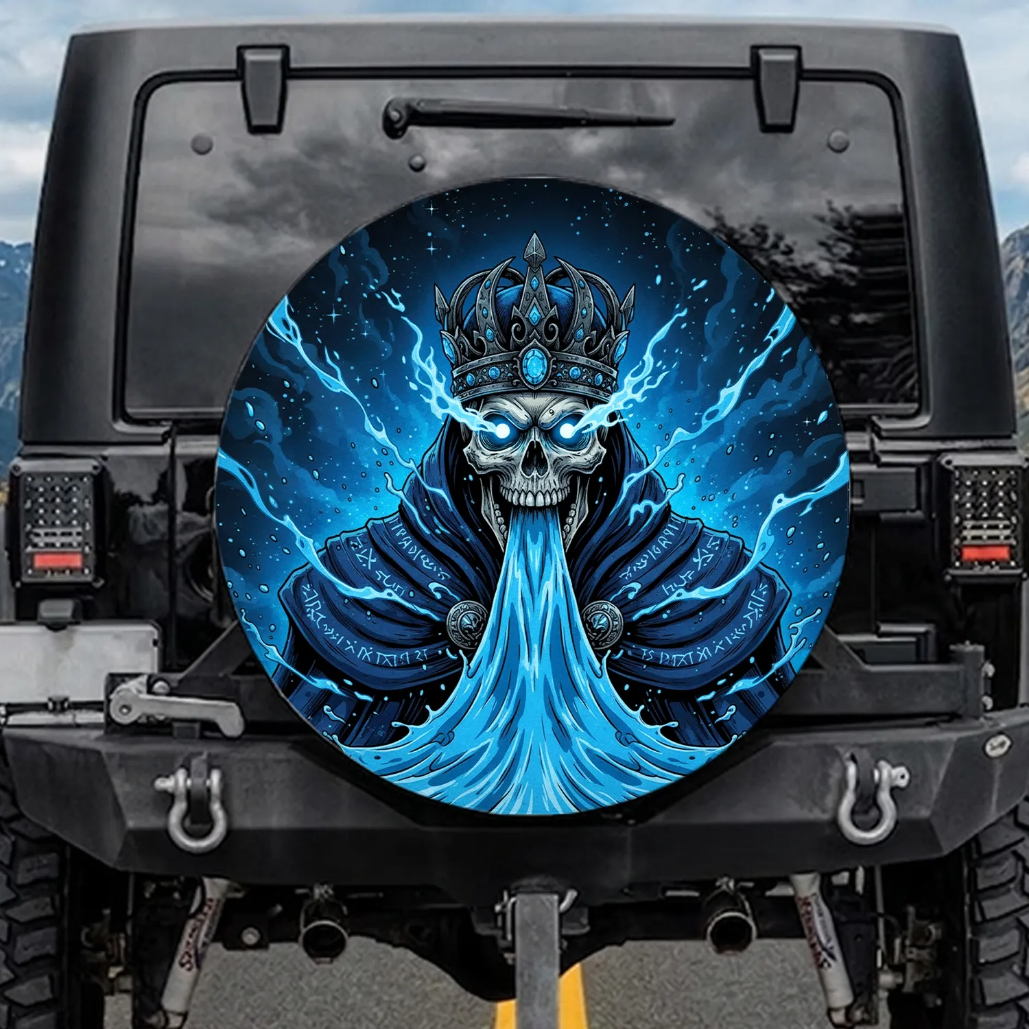 Majestic Cloaked Skeleton Crown Glowing Eyes - Supernatural Power Enthusiast Gift Spare Tire Cover - 1
