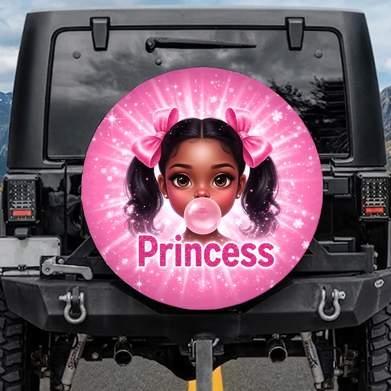 Girl Princess Shiny Bow Bubblegum - Car Decor Gift for Young Girls Spare Tire Cover - 1