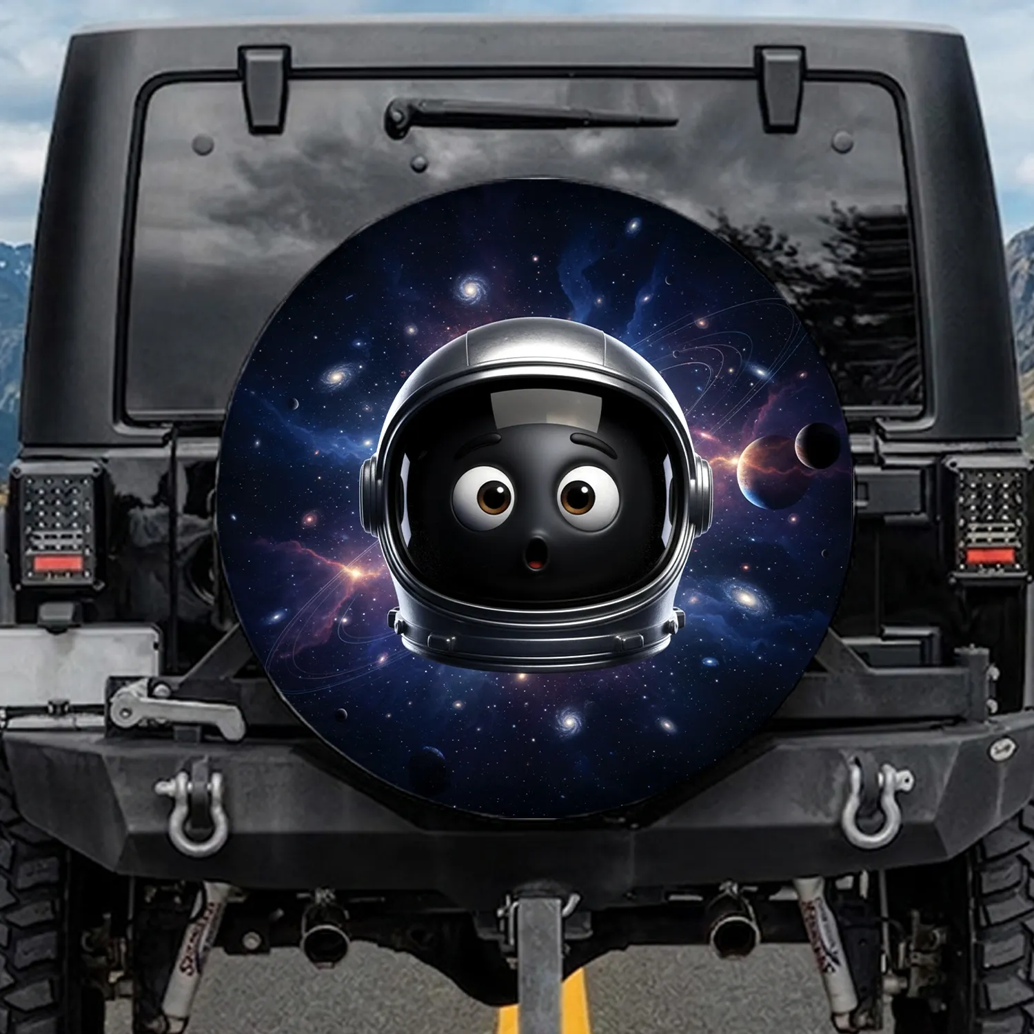 Surprised Cosmic Character Astronaut Helmet Starfield - Space Lover Adventure Gift Spare Tire Cover - 1