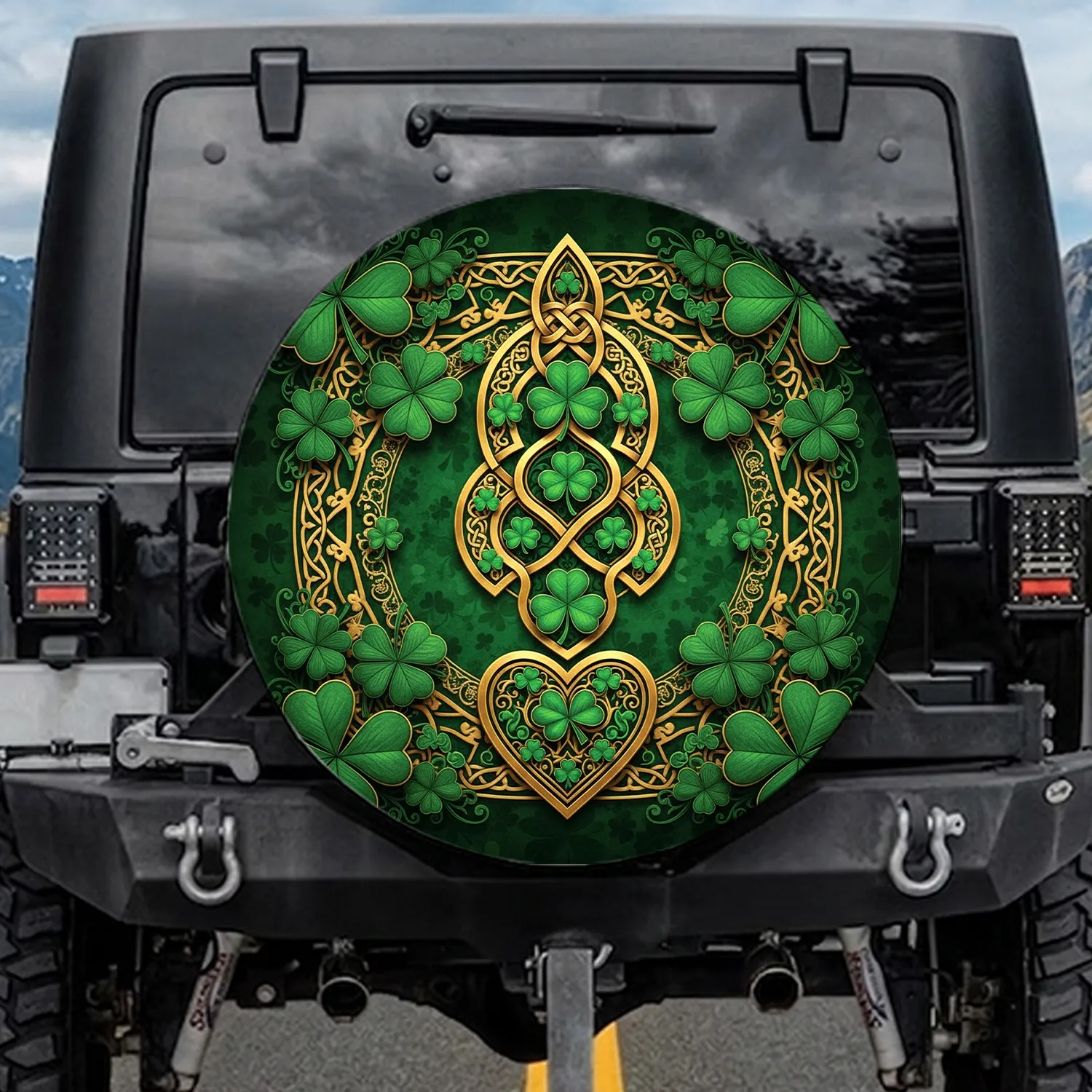 Irish Celtic Knot Figure-Eight Shamrocks St. Patrick's Day Heritage Spare Tire Cover - 1