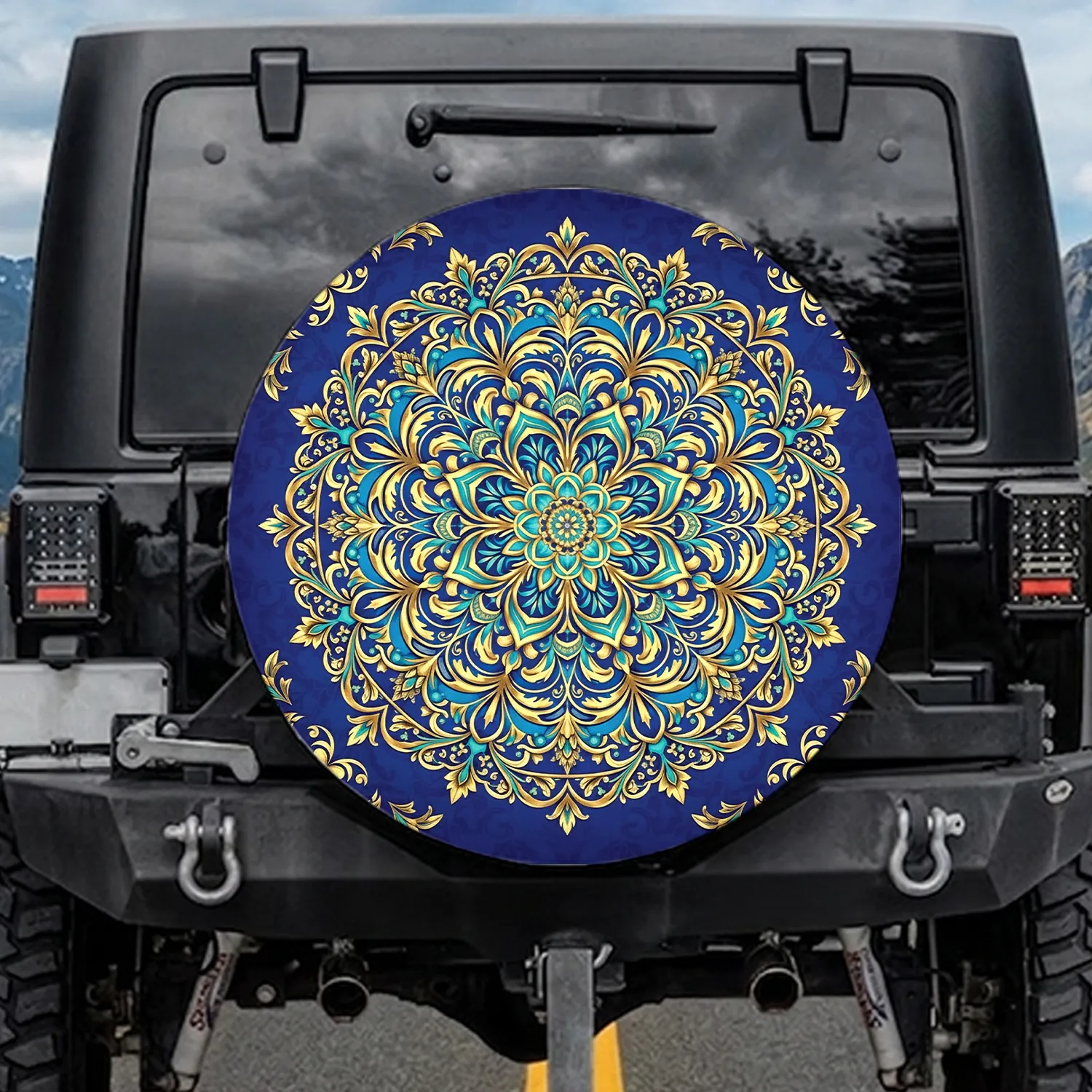 Mandala Rosette Floral Gold Filigree Scrolls - Vehicle Decor Gift for Yoga Lover Spare Tire Cover - 1