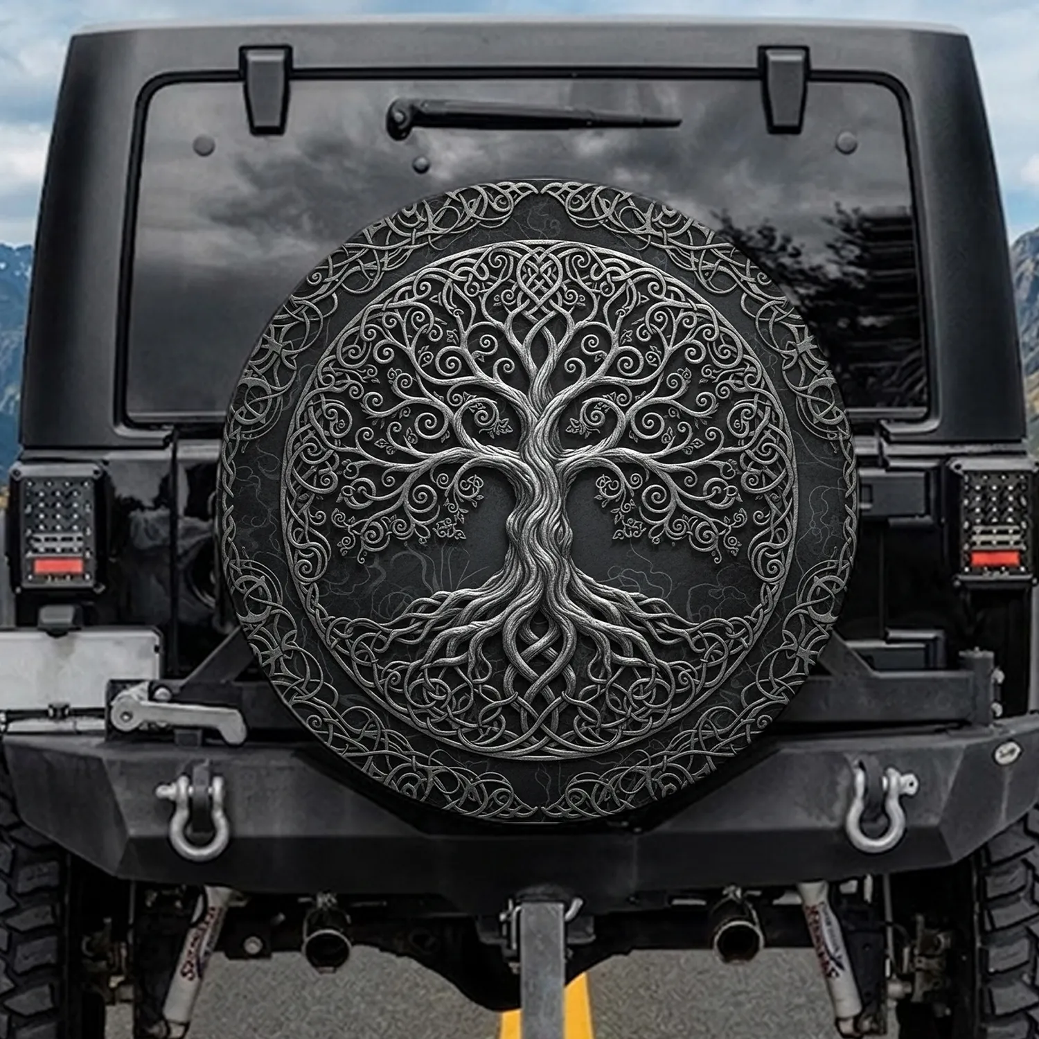 Tree of Life Yggdrasil Knotwork - Spiritual Car Decor Gift Spare Tire Cover - 1