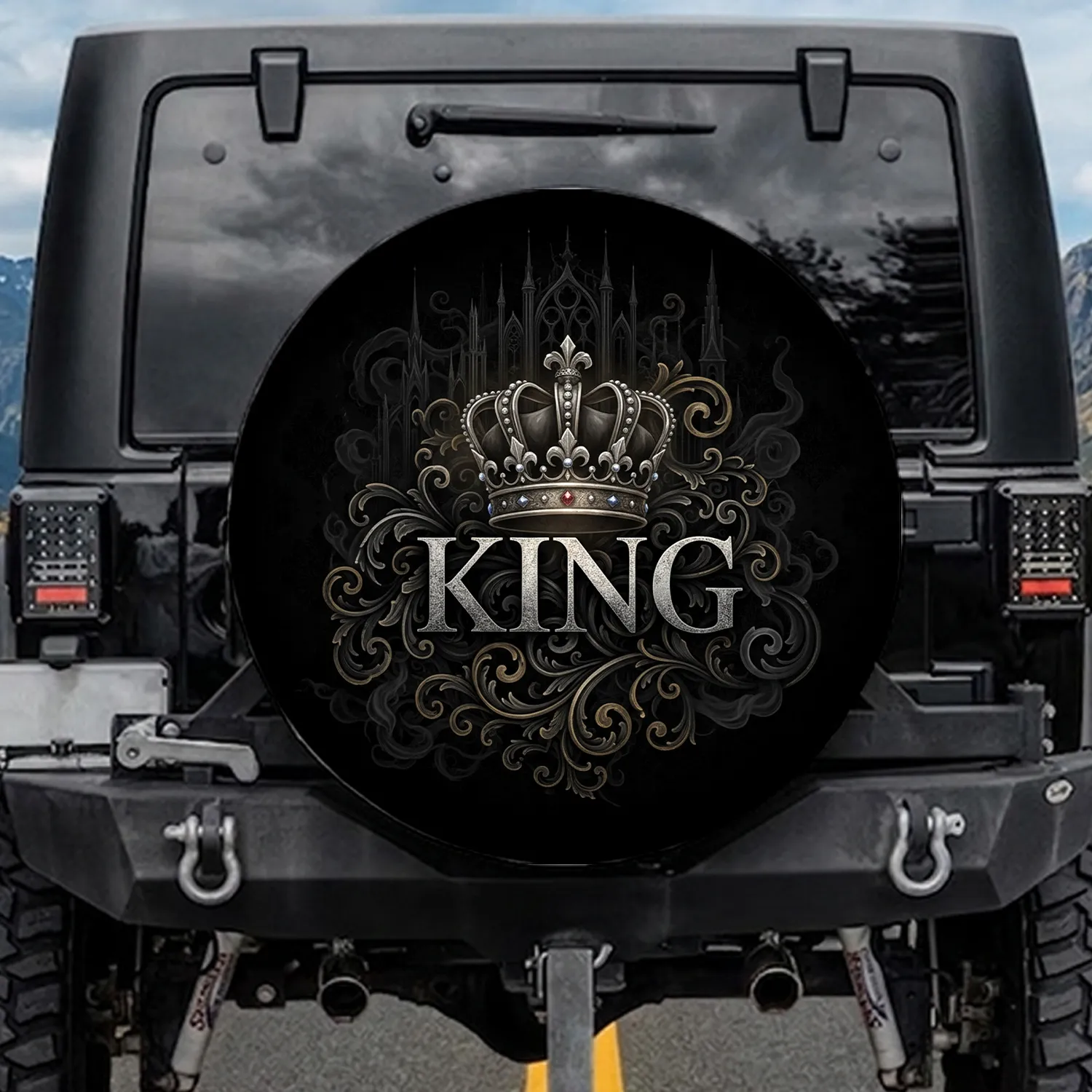 Royal Crown KING Distressed Silver - Regal Car Decor Gift for Him Spare Tire Cover - 1