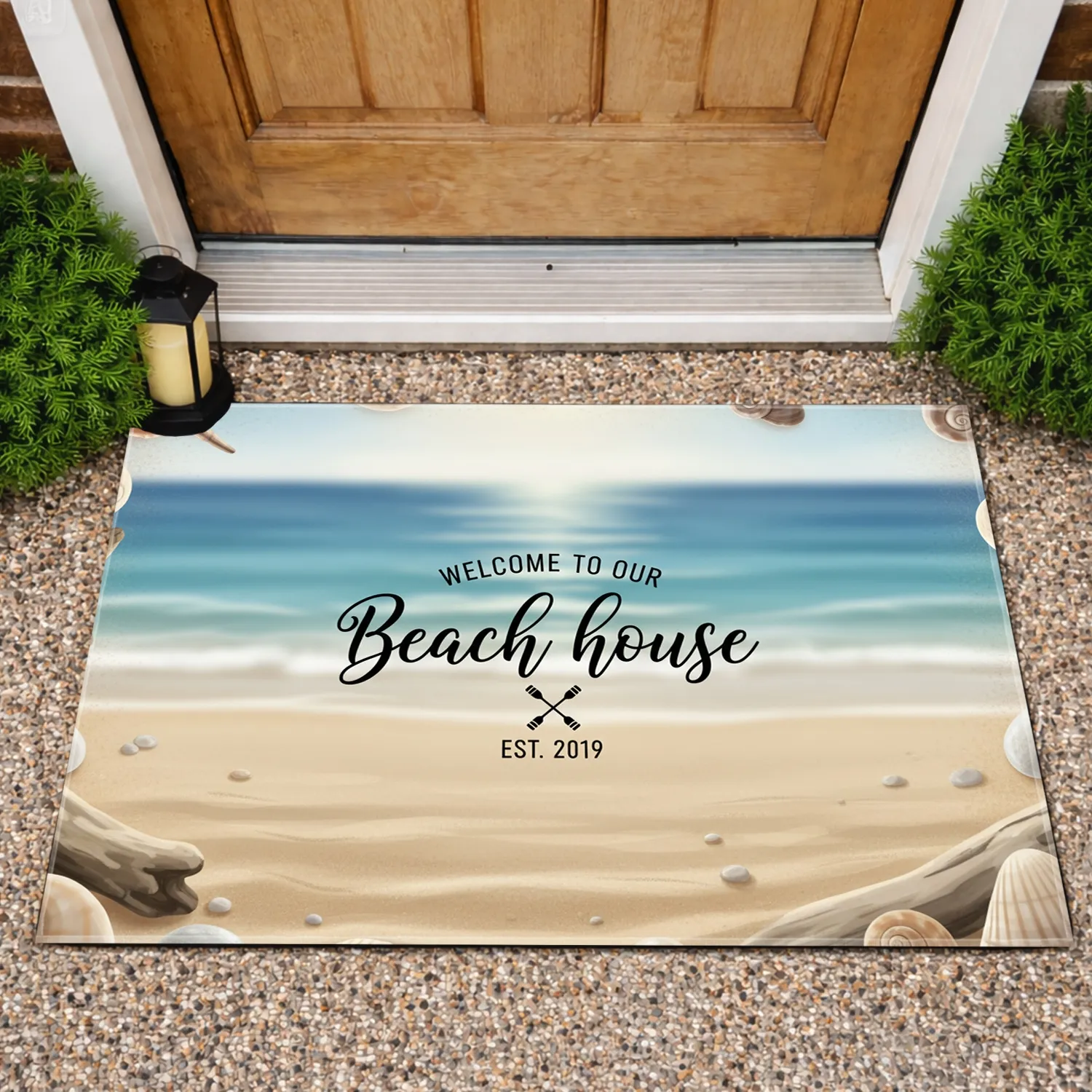 WELCOME TO OUR Beach House Oars Seashell Custom Year - Home Decor Coastal Living Gift Doormat - 1