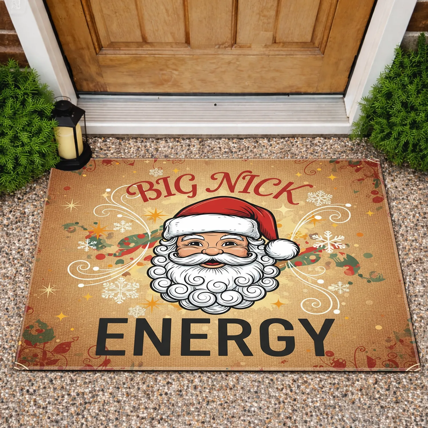 Big Nick Energy Santa Claus Hat Snowflake Starburst Rustic Texture - Christmas Holiday Home Decor Gift Doormat - 1