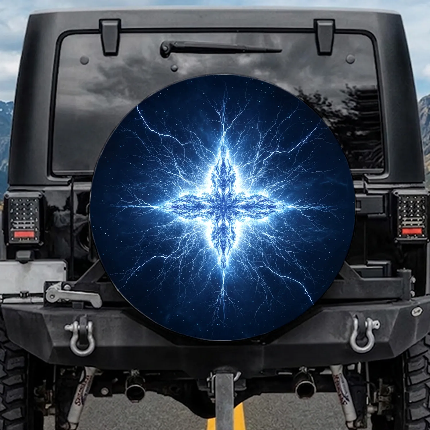 Sapphire White Electric Lightning Fractal Cosmic Energy Field - Travel Essentials Gift Spare Tire Cover - 1
