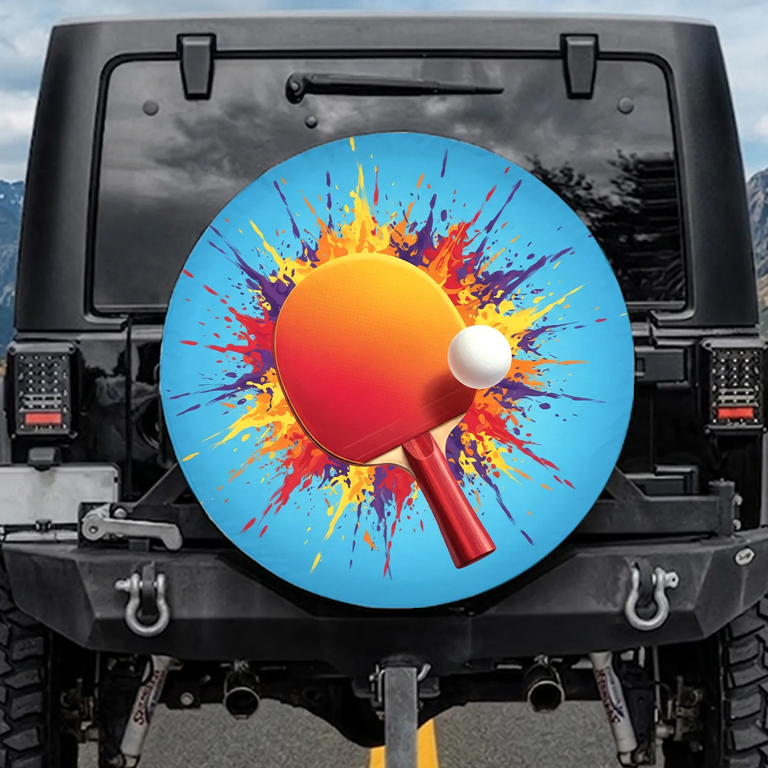 Dynamic Table Tennis Paddle Ping Pong Ball Paint Splatters - Sports Enthusiast Gift Spare Tire Cover - 1