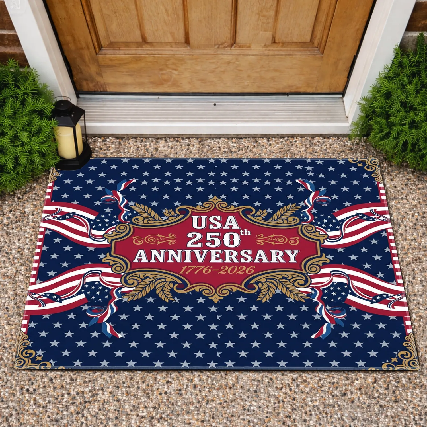 USA 250th Anniversary American Flag 1776-2026 Patriotic Scroll Independence Day Doormat - 1