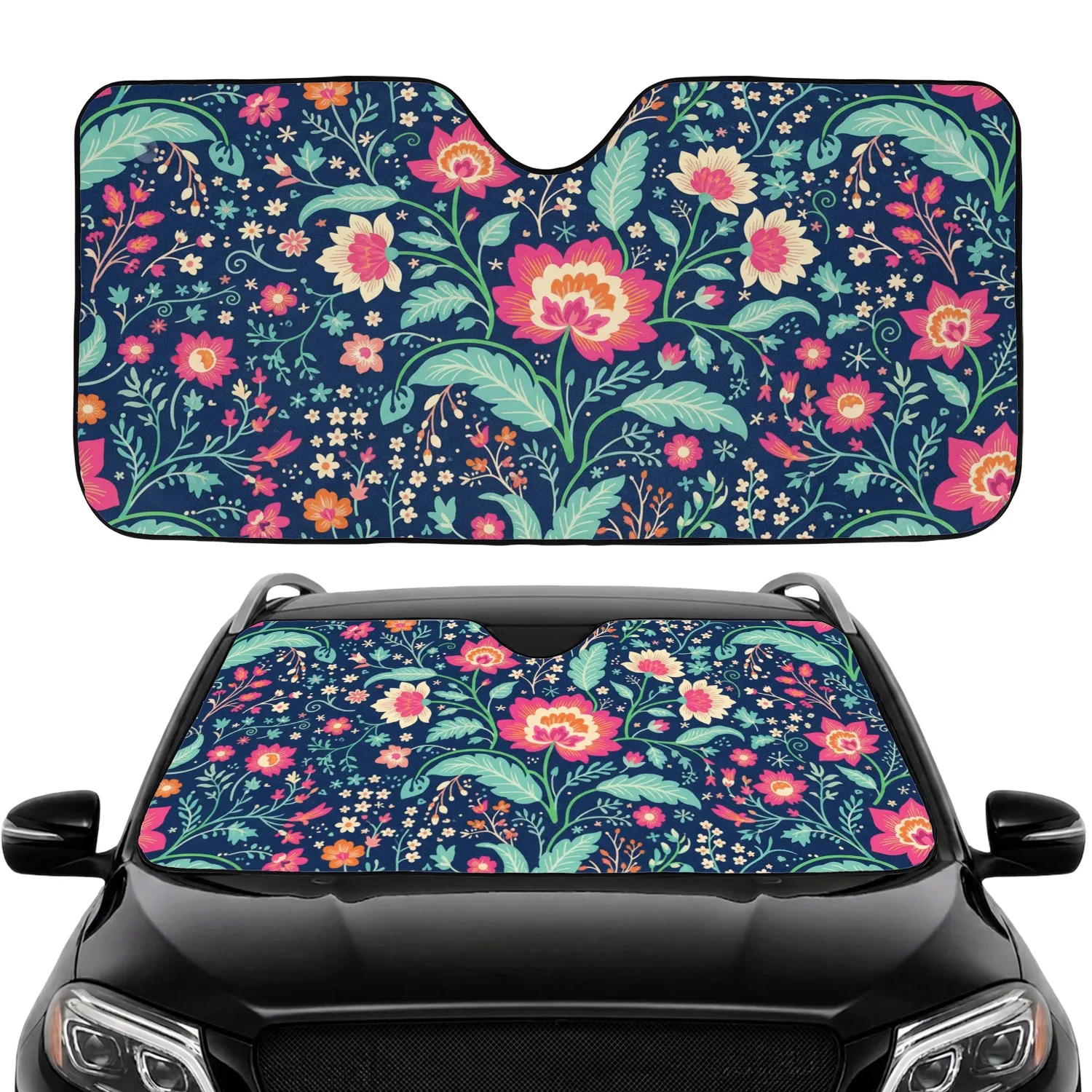 Sprawling Floral Botanical Bloom Leaves - Vehicle Interior Accent Decor Gift for Drivers Car Sunshade - 1