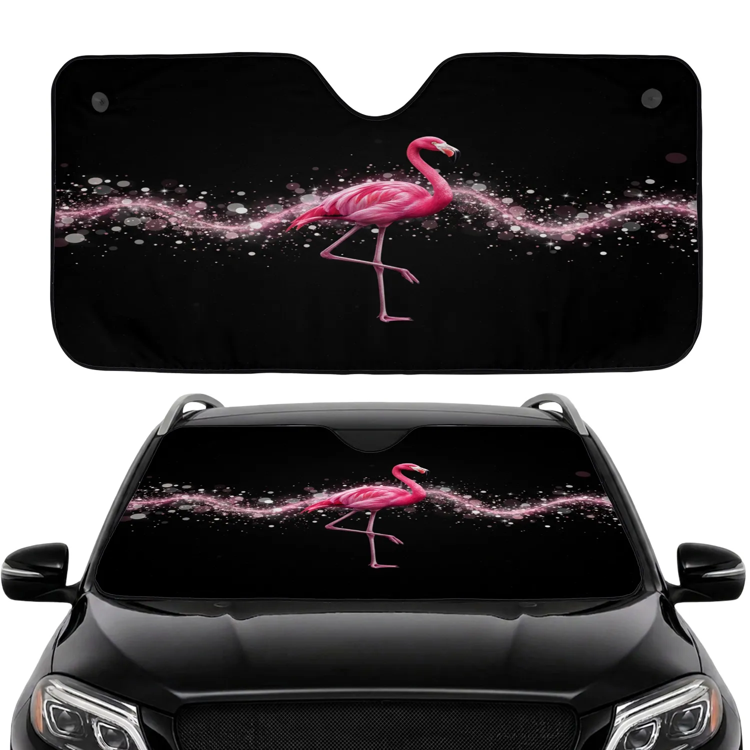 Fuchsia Pink Flamingo Sparkling Glitter Bokeh - Celebratory Wildlife Gift Car Sunshade - 1