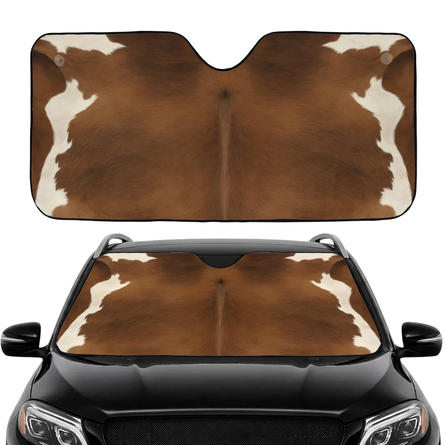 Natural Cowhide Rich Brown Cream Continuous Hide - Car Interior Upgrade for Cow Lover Car Sunshade - 1