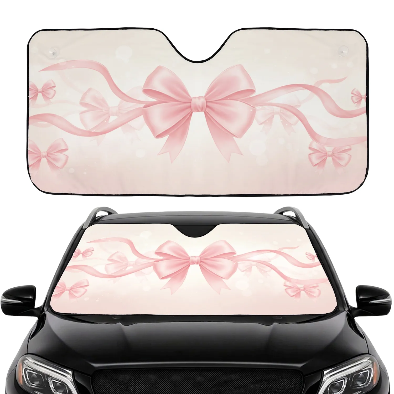 Flowing Pearlescent Sheen Fabric Folds Blush Pink Ribbons Bows Car Interior Upgrade Car Sunshade - 1