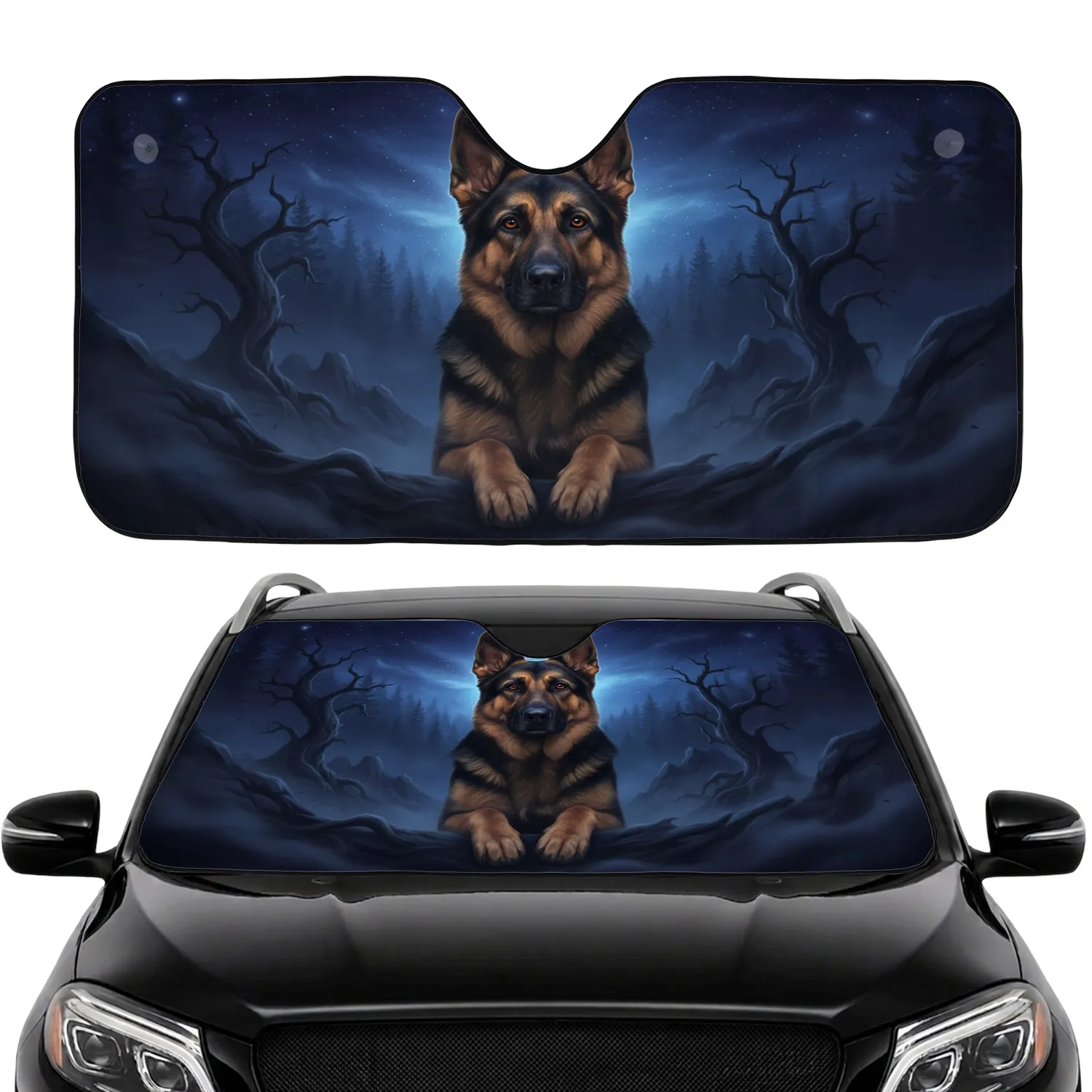 German Shepherd Dog Portrait Twilight Sky - Road Trip Dog Lover Gift Car Sunshade - 1