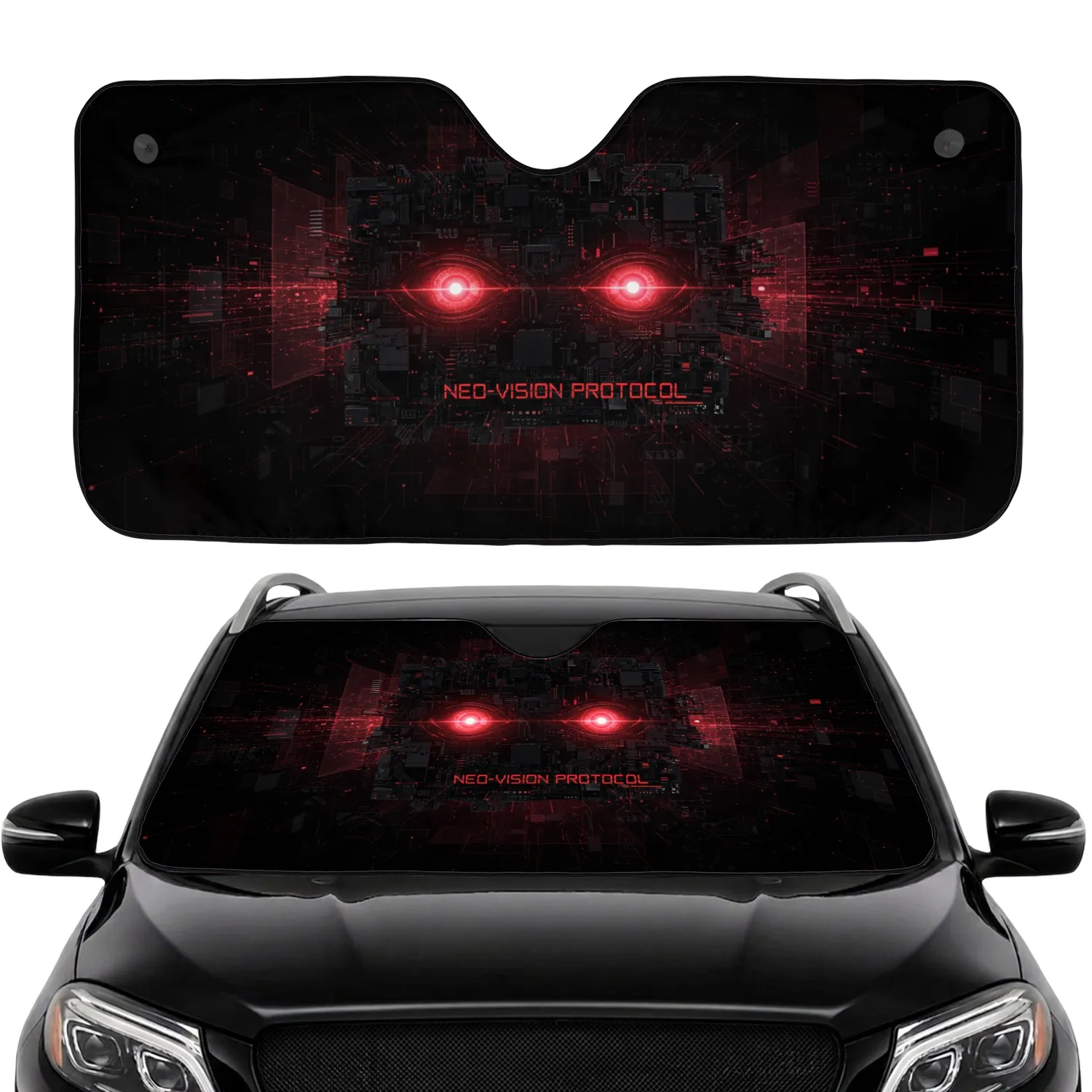 Circuit Board Matrix Data Streams Metallic Micro-Circuitry - Car Interior Upgrade Car Sunshade - 1