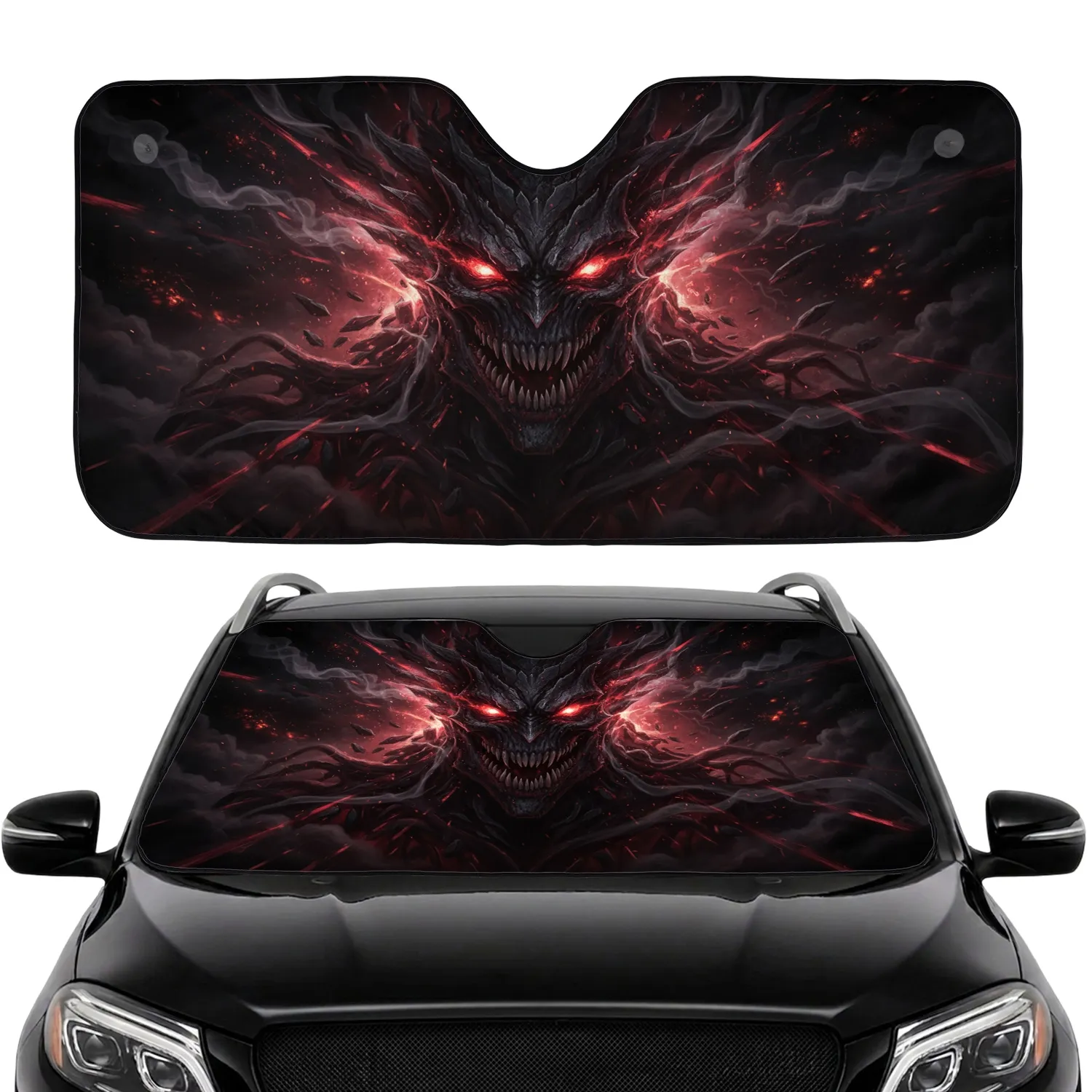 Monstrous Fiery Eyed Entity Face - Car Interior Upgrade Car Sunshade - 1
