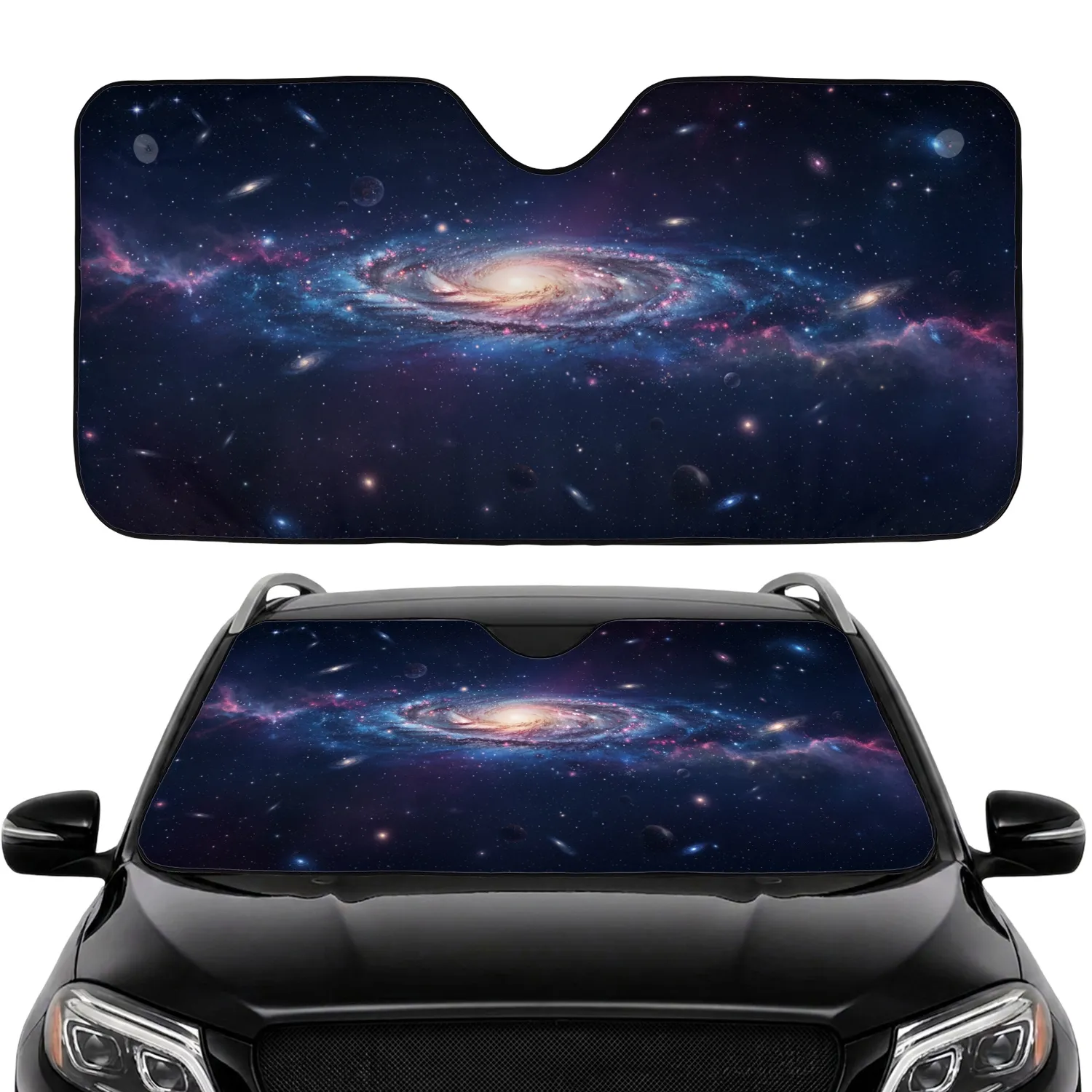 Celestial Spiral Galaxy Cosmic Dust Star Cluster Nebula - Travel Essentials Car Sunshade - 1