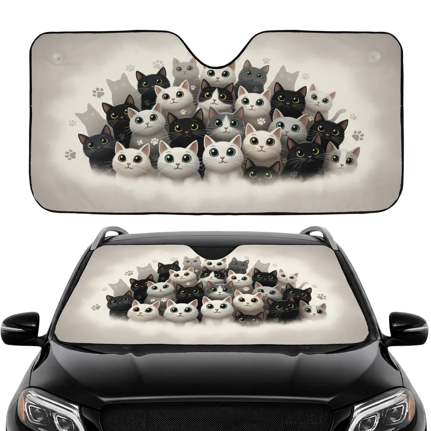 Peeking Cats Furry Faces Wall Paw Prints - Cat Lover Car Decor Gift Car Sunshade - 1