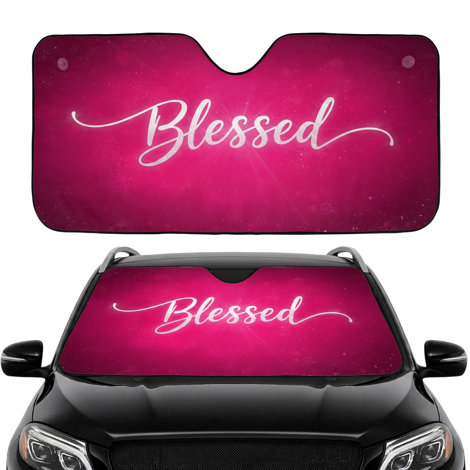 Blessed Celestial Radiance Magenta Fuchsia Gold Accent - Everyday Faith Expression Drivers Gift Car Sunshade - 1