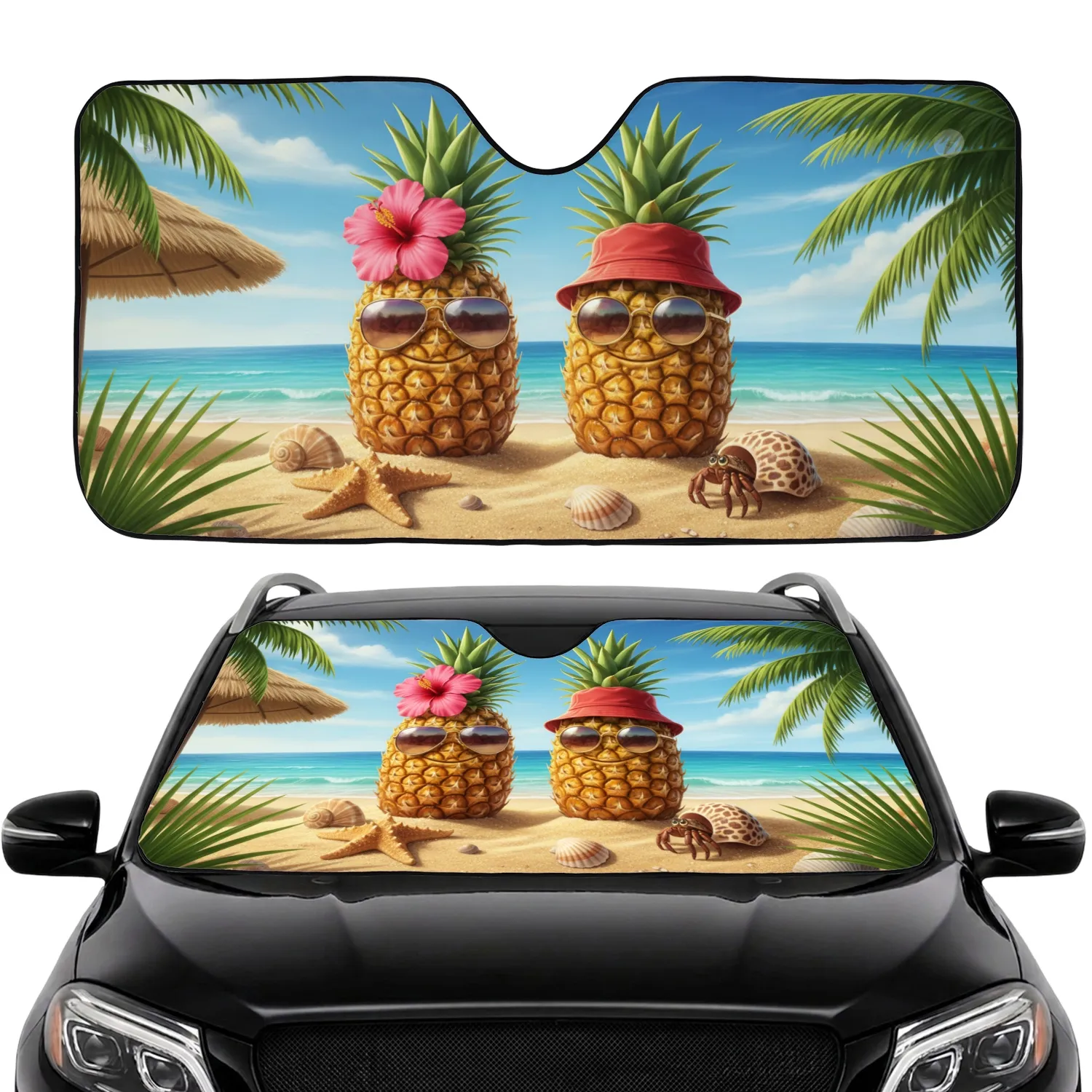 Pineapples Sunglasses Hibiscus Tropical Beach Starfish - Beach Lover Gift Car Sunshade - 1