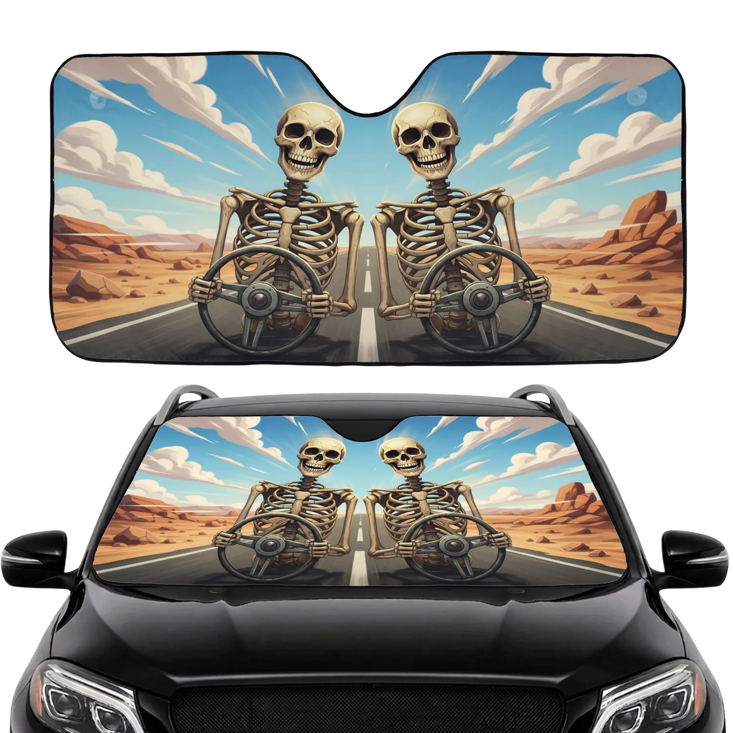 Skeletons Desert Highway Road Trip - Adventure Lover Travel Essentials Driving Gift Car Sunshade - 1