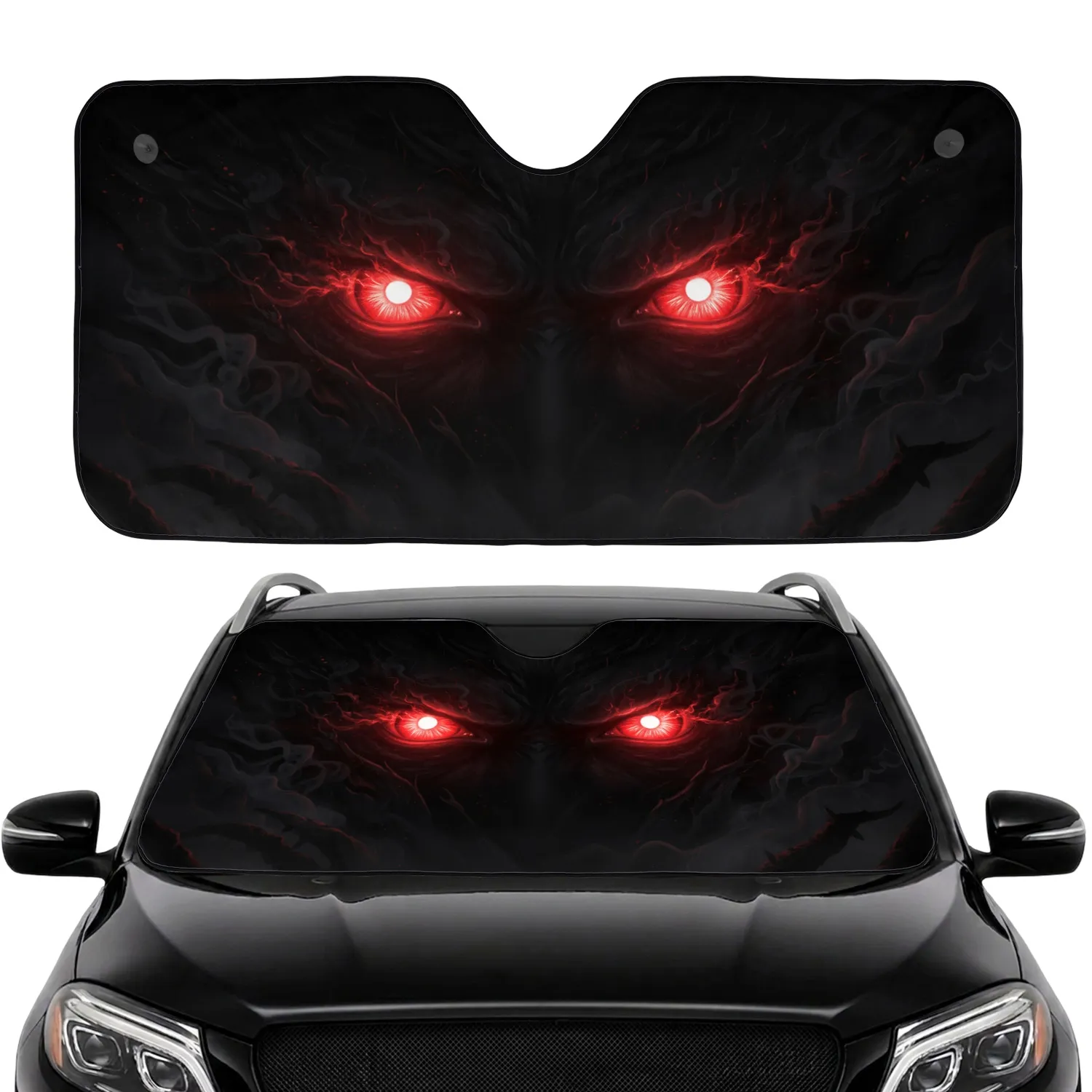 Fiery Red Eyes Colossal Unseen Presence - Fantasy Creature Lover Gift Car Sunshade - 1