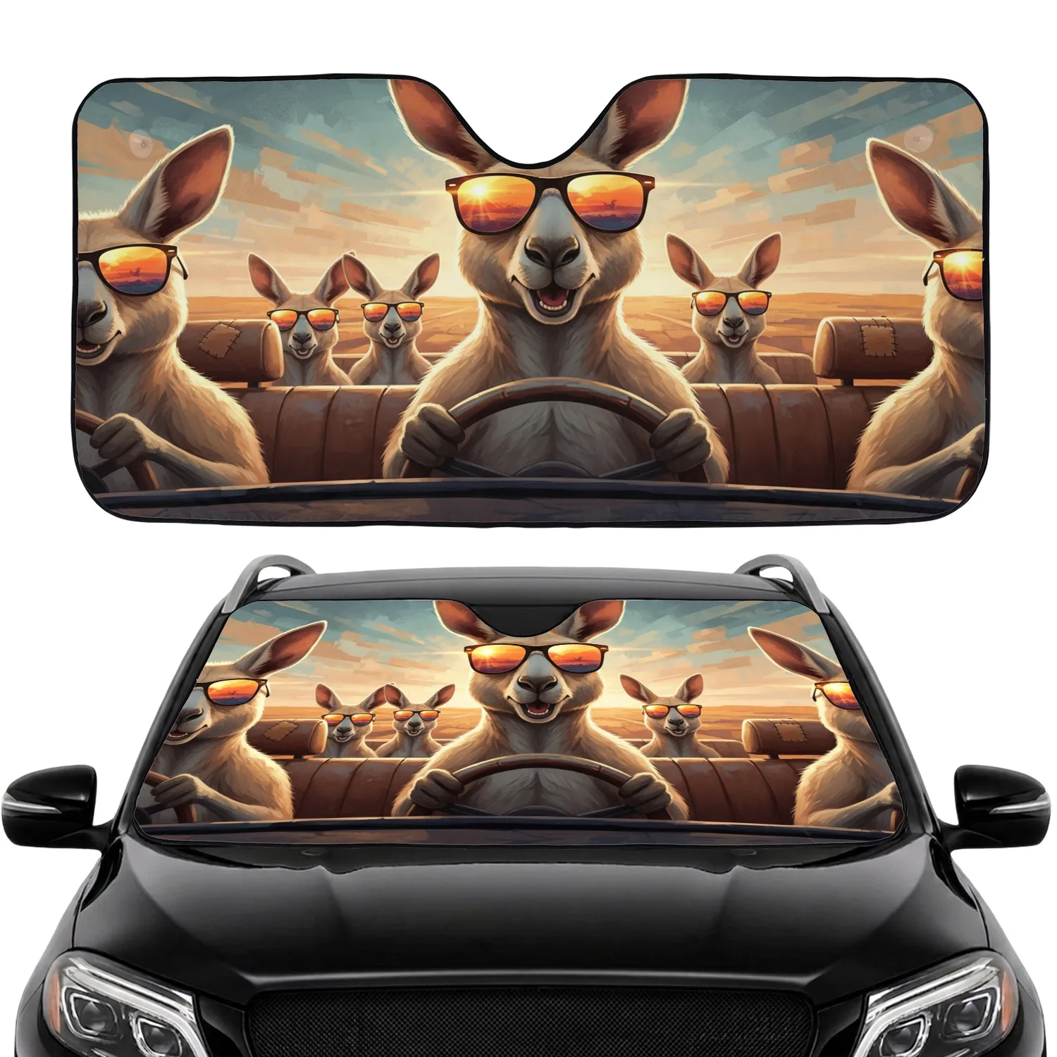 Kangaroos Driving Sunset Sunglasses - Outback Road Trip Adventure Gift Car Sunshade - 1