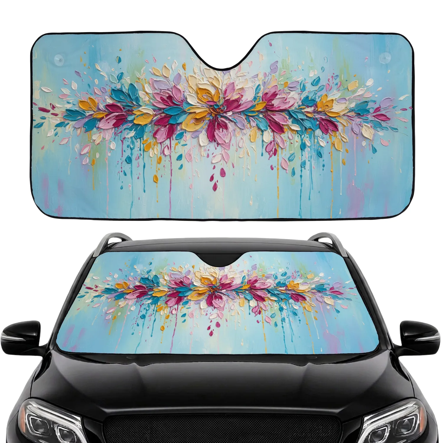 Cascading Textured Paint Dabs Abstract Floral Drip Shapes - Car Decor Gift for Floral Lover Car Sunshade - 1