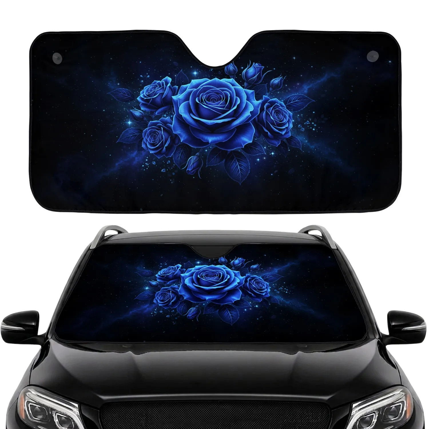 Midnight Blue Roses Luminous Petals Starlight Cosmic Nebulae - Vehicle Decor Gift Car Sunshade - 1
