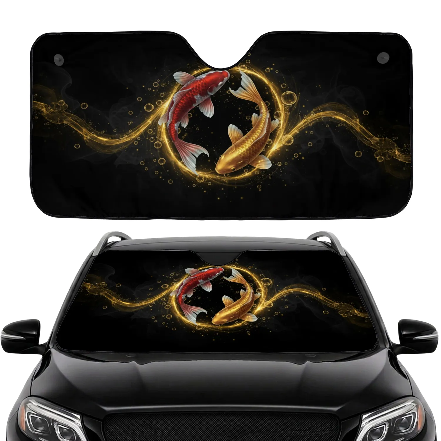 Koi Fish Dynamic Swirls Abyssal Orbs - Aquatic Grace Car Decor Gift Car Sunshade - 1