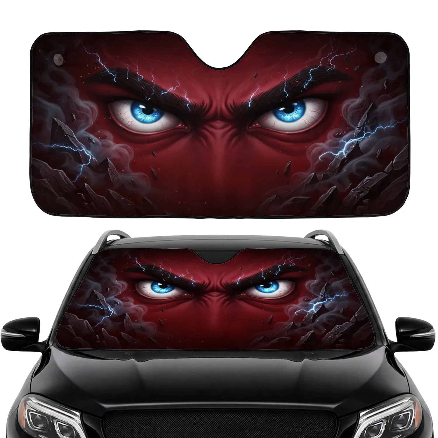 Angry Eyes Thick Eyebrows Scratched Metal - Car Decor Gift Car Sunshade - 1