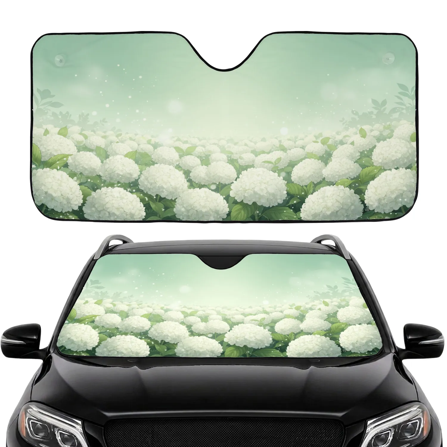 Hydrangea Blossoms Leaves Shimmering Light Haze - Car Interior Upgrade Car Sunshade - 1