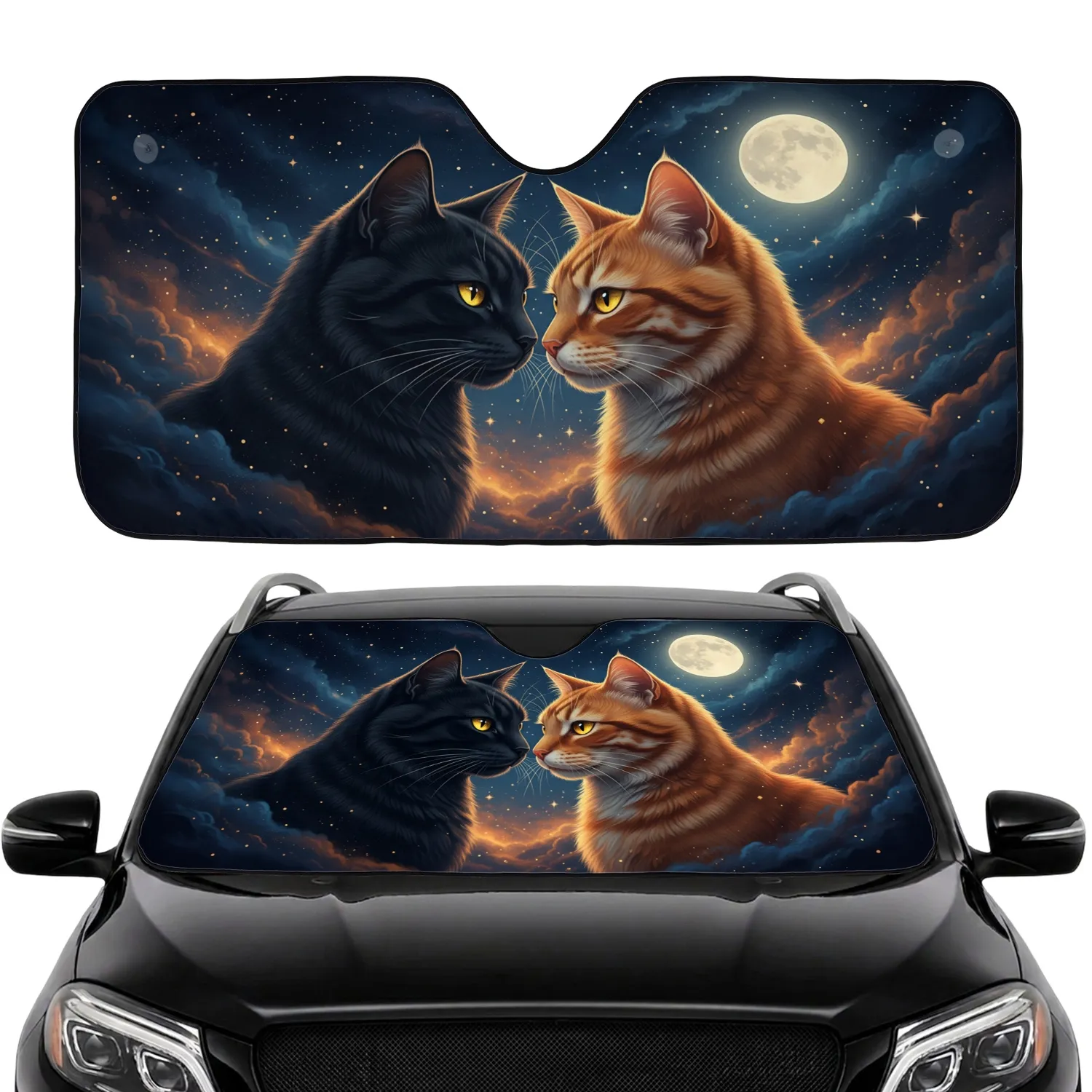 Black Cat Orange Tabby Cats Celestial Night Sky - Car Interior Upgrade Cat Lover Gift Car Sunshade - 1