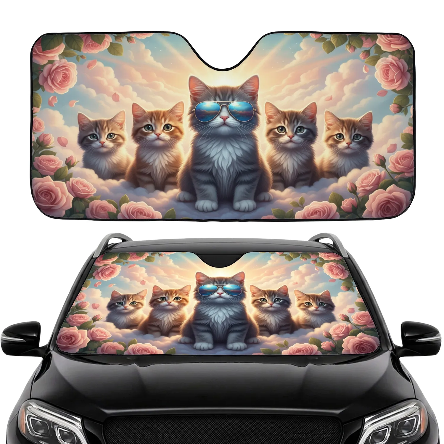 Fluffy Kittens Reflective Aviator Sunglasses Car Interior Upgrade Cat Lover Car Sunshade - 1