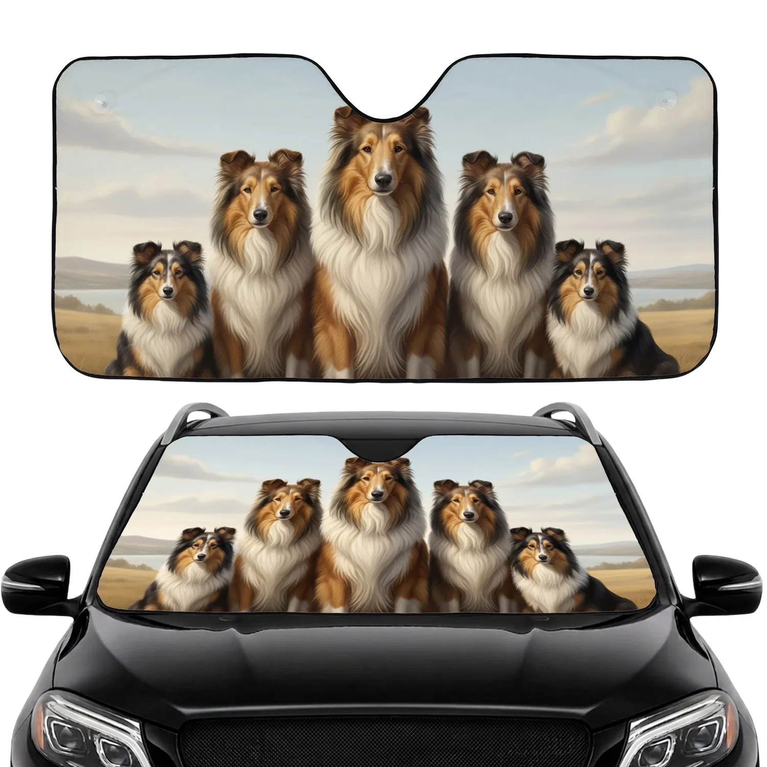 Five Rough Collies Shetland Sheepdogs Natural Landscape Car Interior Upgrade Dog Lover Gift Car Sunshade - 1
