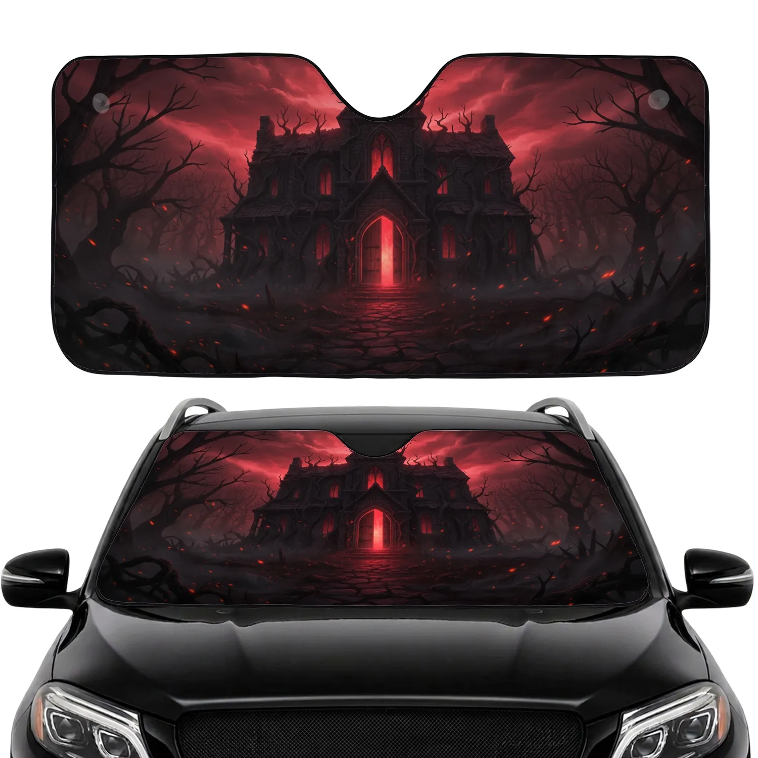 Dilapidated Gothic Mansion Supernatural Light Cursed Forest Car Interior Upgrade Car Sunshade - 1