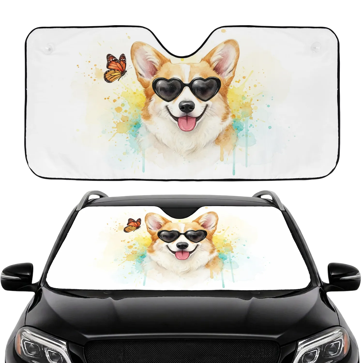 Corgi Dog Monarch Butterfly Sunglasses - Car Interior Upgrade for Dog Lover Car Sunshade - 1