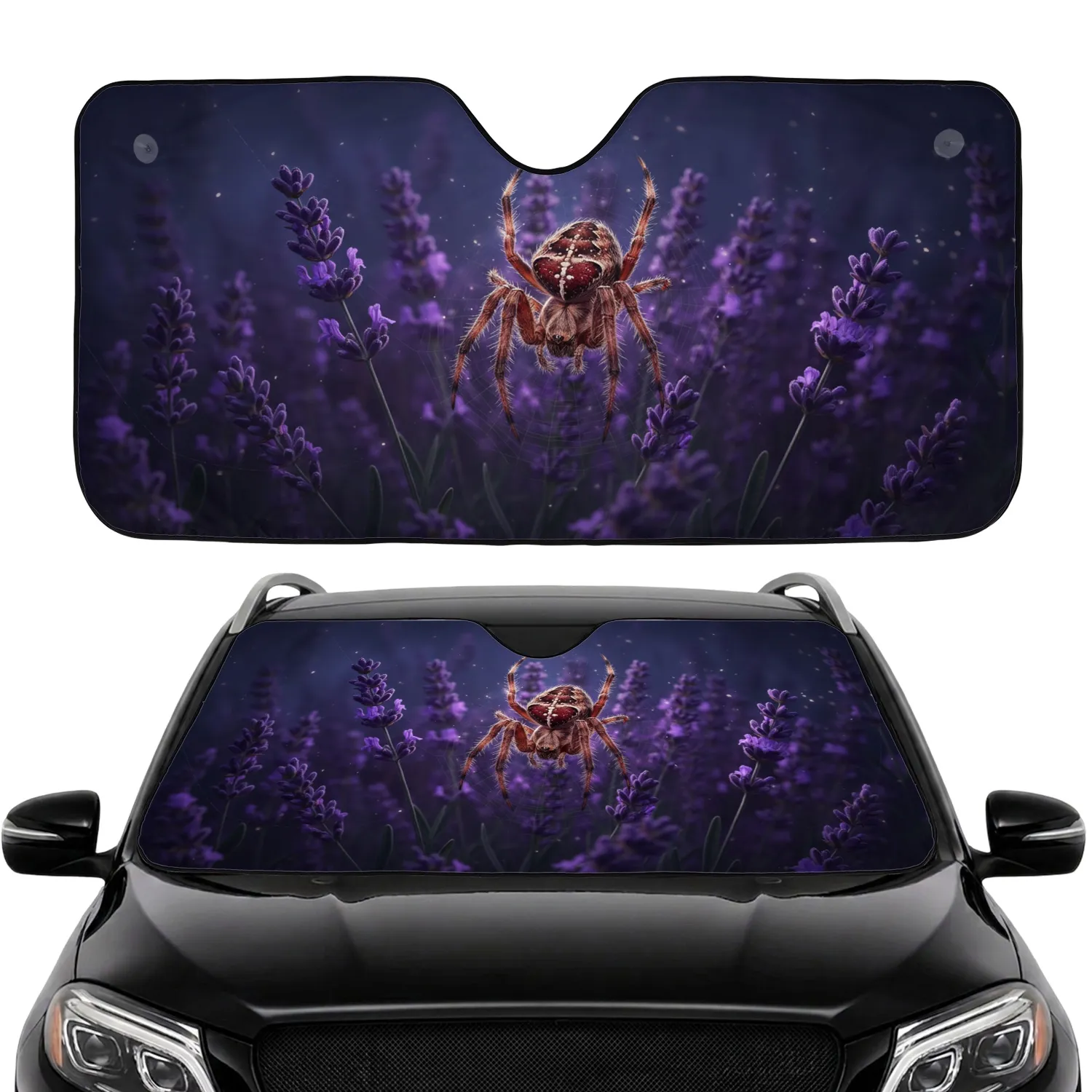 Orb-Weaver Spider Lavender Blossoms - Car Interior Upgrade Spider Lover Gift Car Sunshade - 1