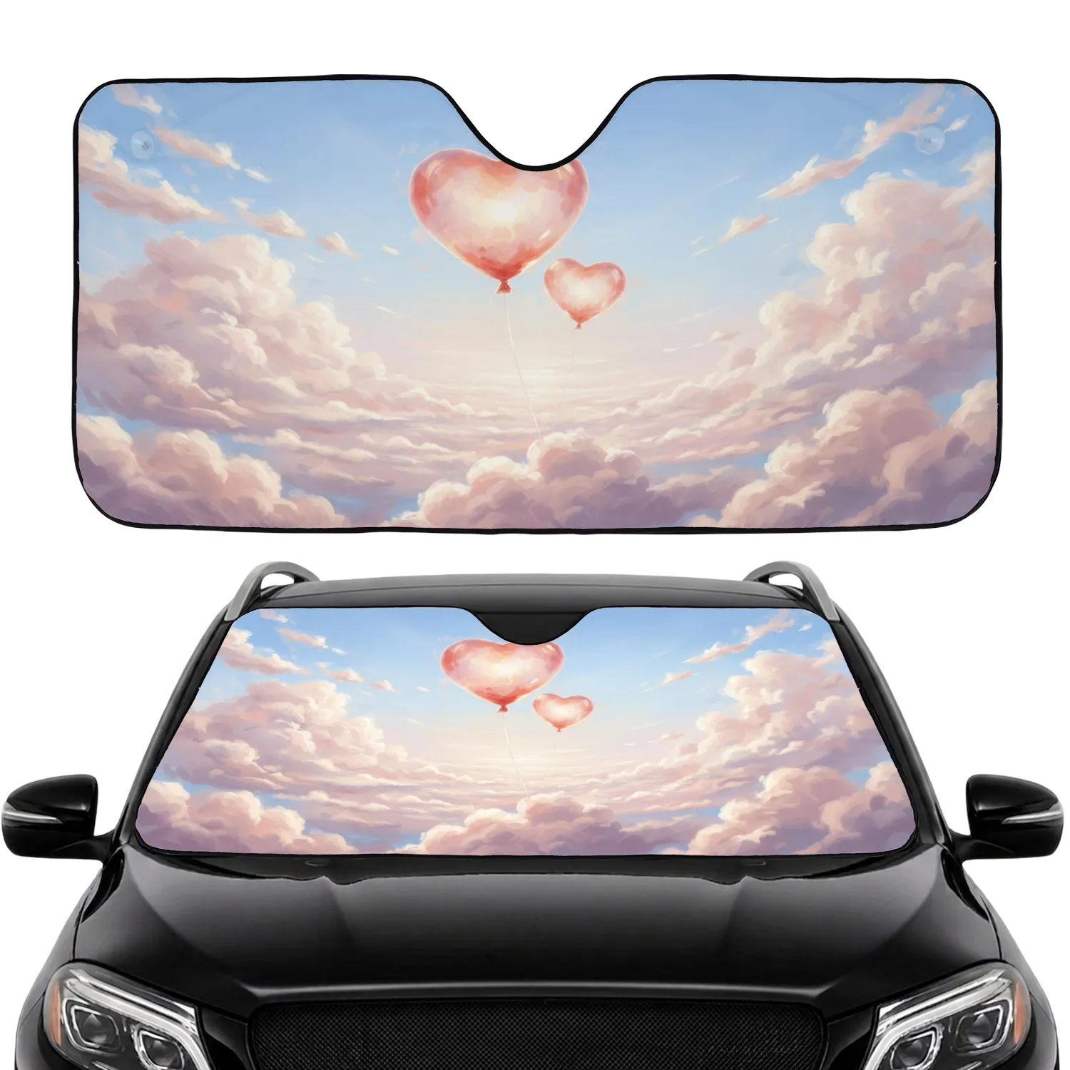 Floating Heart Balloons Cloudscape - Auto Sun Protection Road Trip Car Sunshade - 1