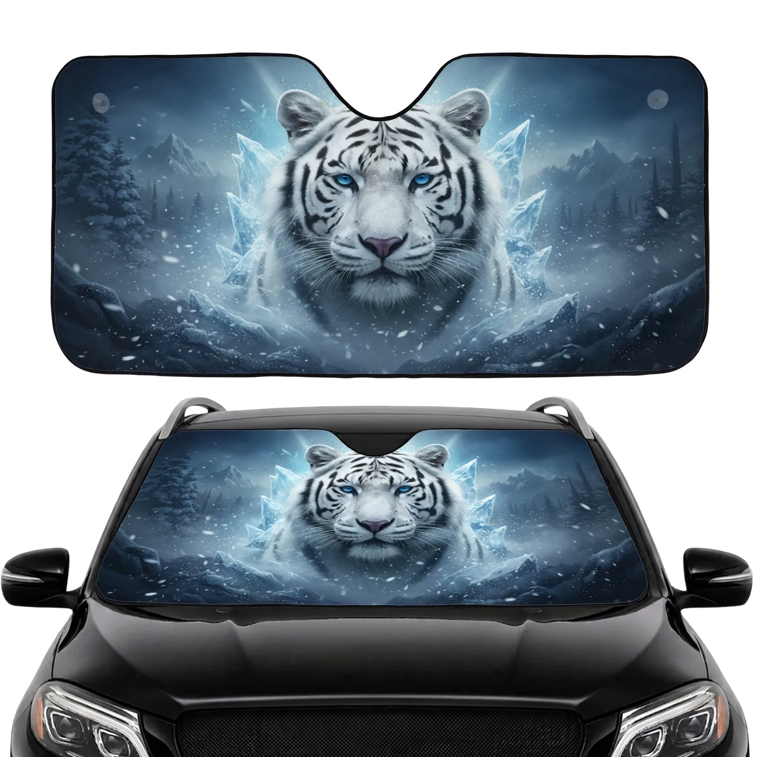 Powerful White Tiger Winter Ice Snow Frost - Car Interior Upgrade Accessory Car Sunshade - 1